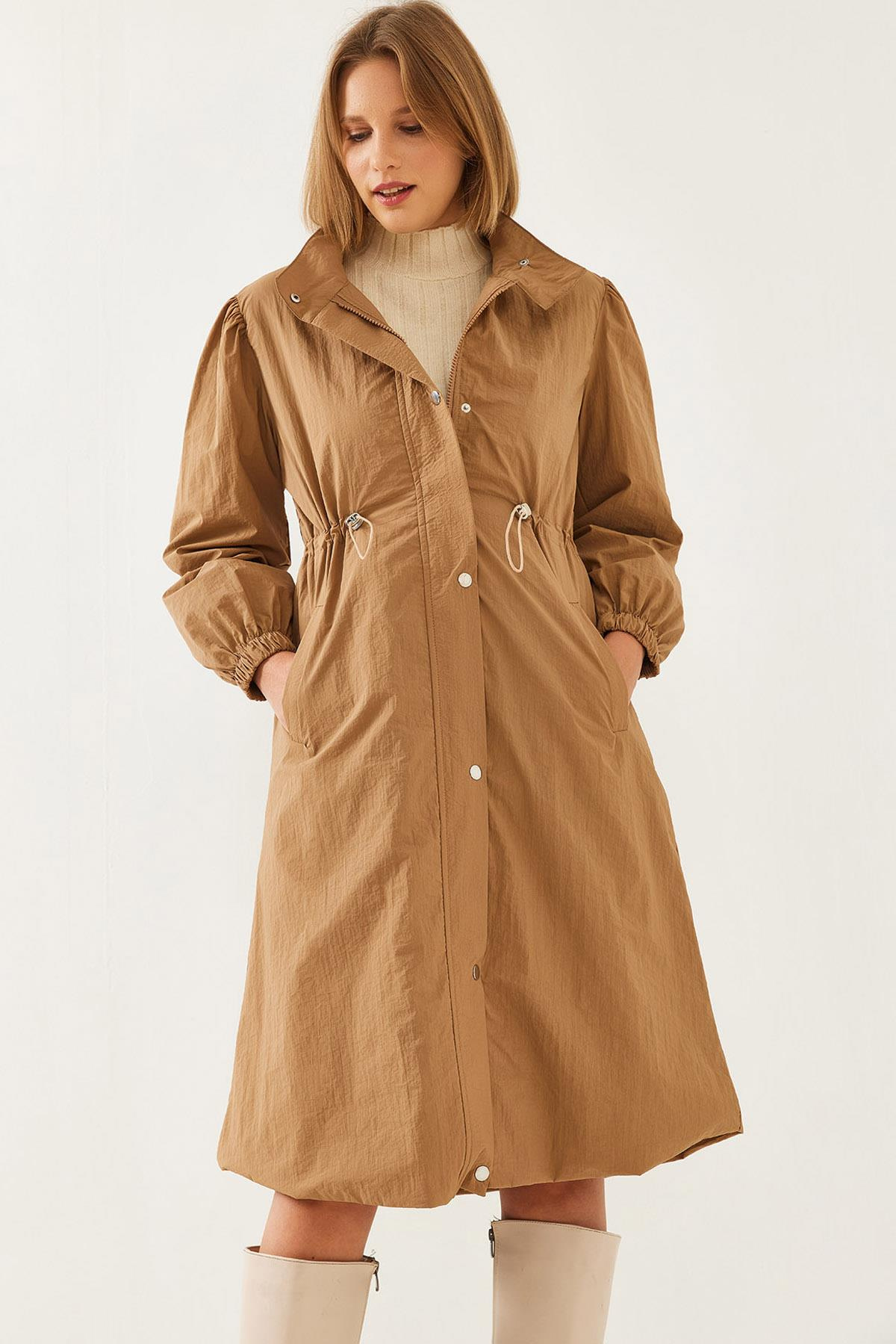 Beli Lastikli Uzun Yağmurluk 5939 60351240 - Camel
