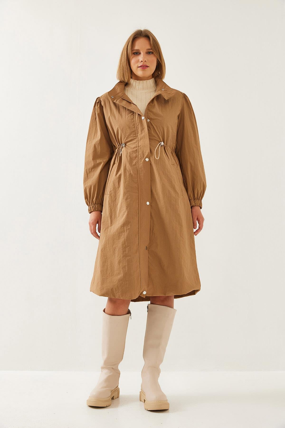 Beli Lastikli Uzun Yağmurluk 5939 60351240 - Camel