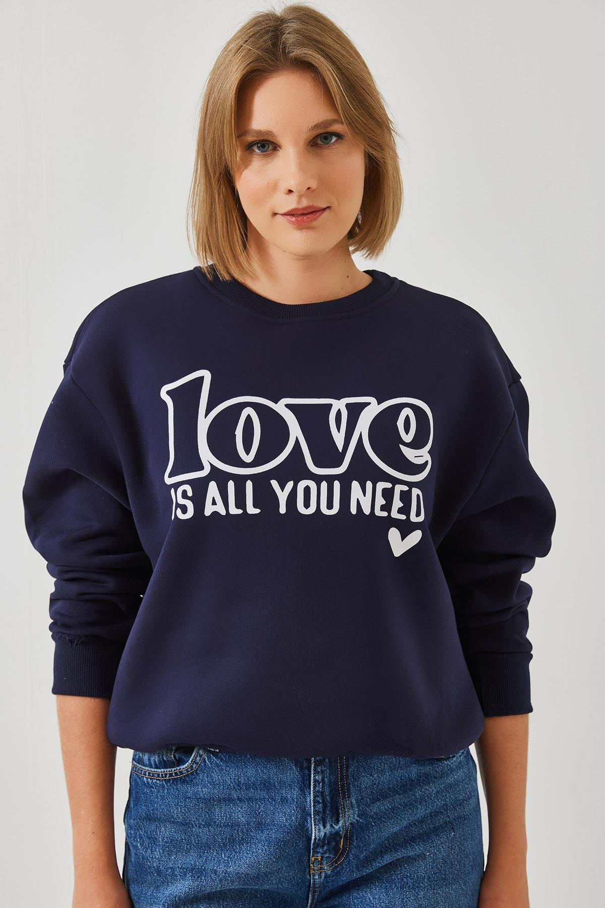 Bol Kesim Yuvarlak Yaka Sweatshirt MBHS022 60601022 - Lacivert