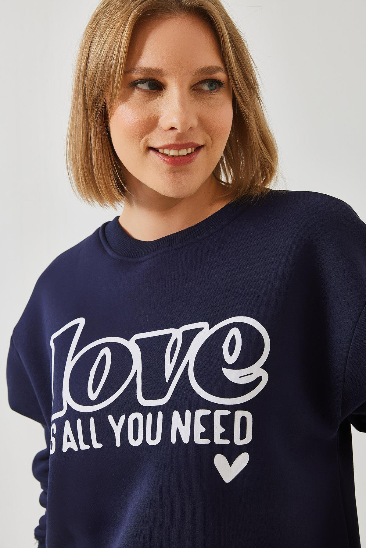 Bol Kesim Yuvarlak Yaka Sweatshirt MBHS022 60601022 - Lacivert