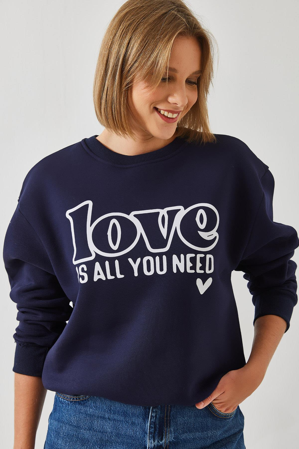 Bol Kesim Yuvarlak Yaka Sweatshirt MBHS022 60601022 - Lacivert