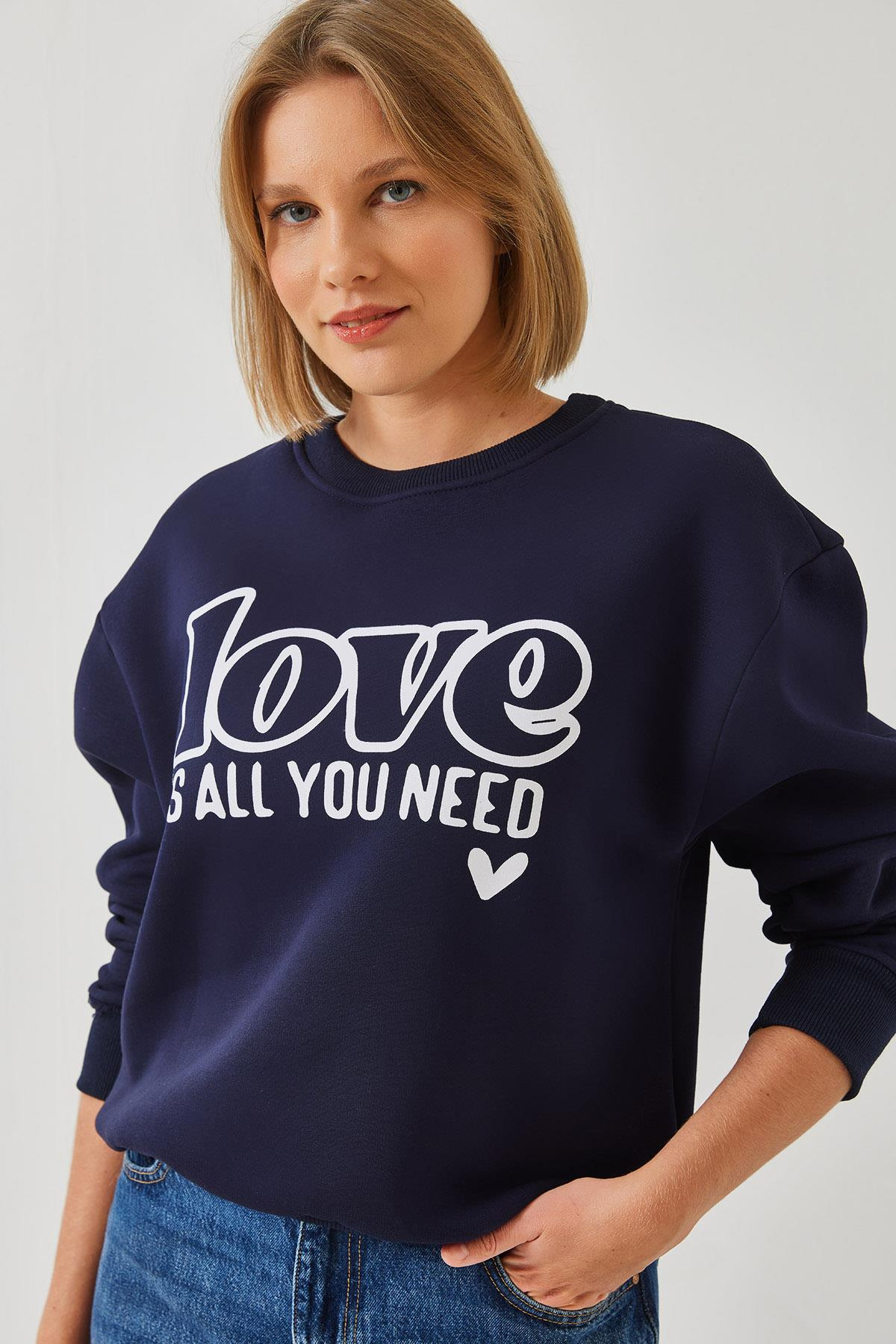 Bol Kesim Yuvarlak Yaka Sweatshirt MBHS022 60601022 - Lacivert