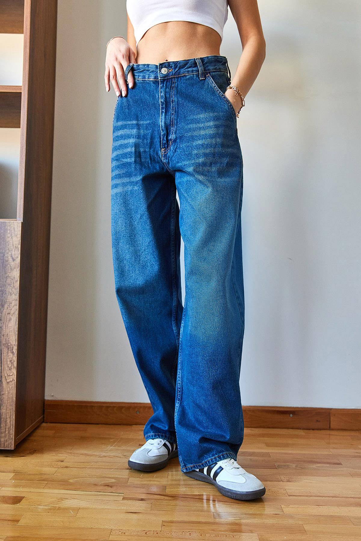 Bol Paça Denim Pantolon 490 60351106 - Mavi PANTOLON modelleri