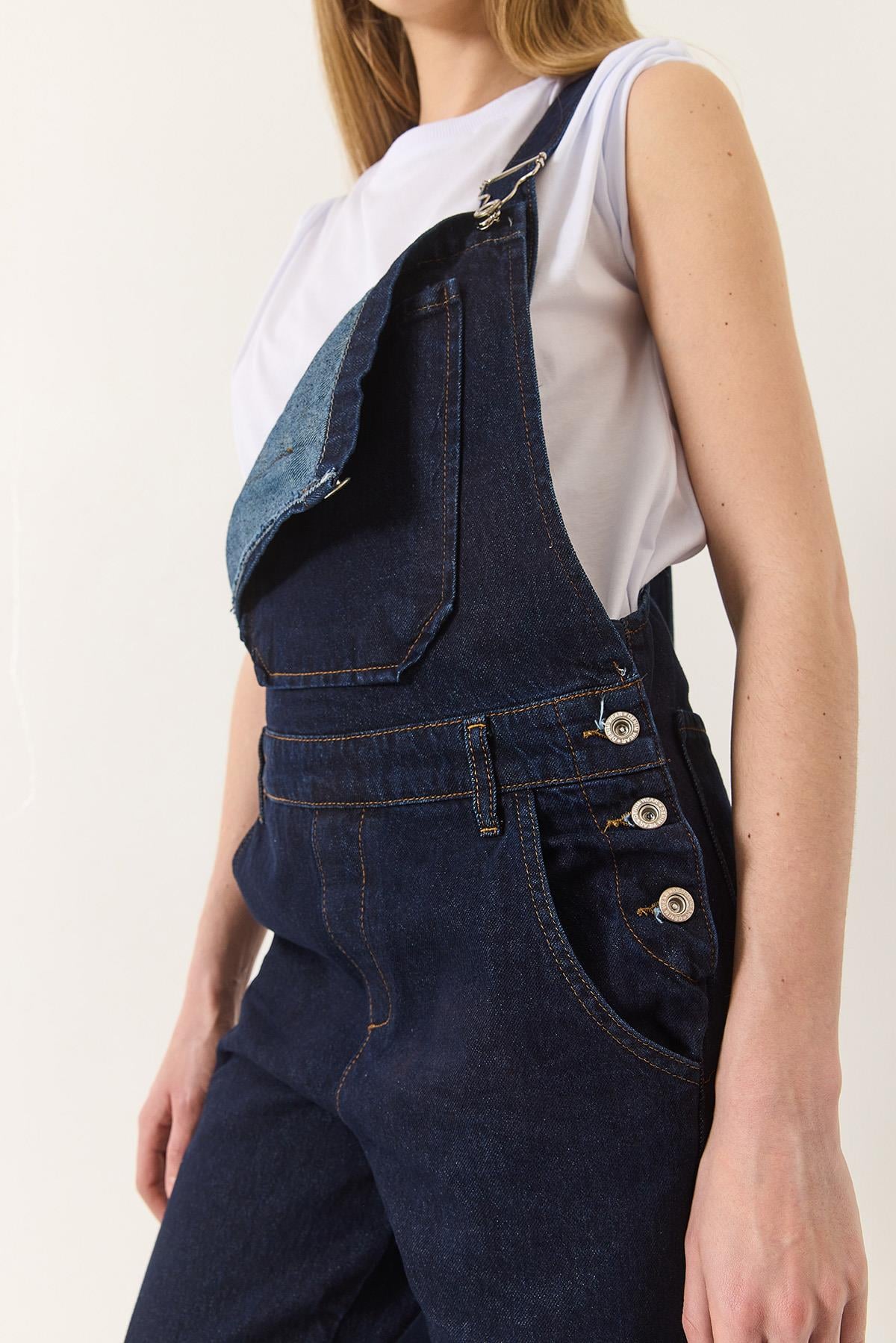 Cep Detaylı Bol Paça Denim Salopet 4029 60281037 - Lacivert