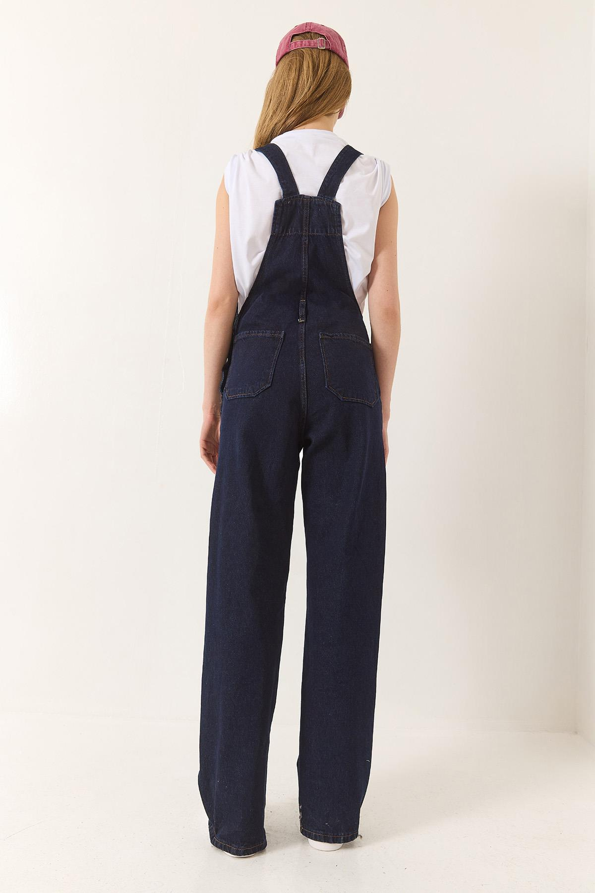 Cep Detaylı Bol Paça Denim Salopet 4029 60281037 - Lacivert