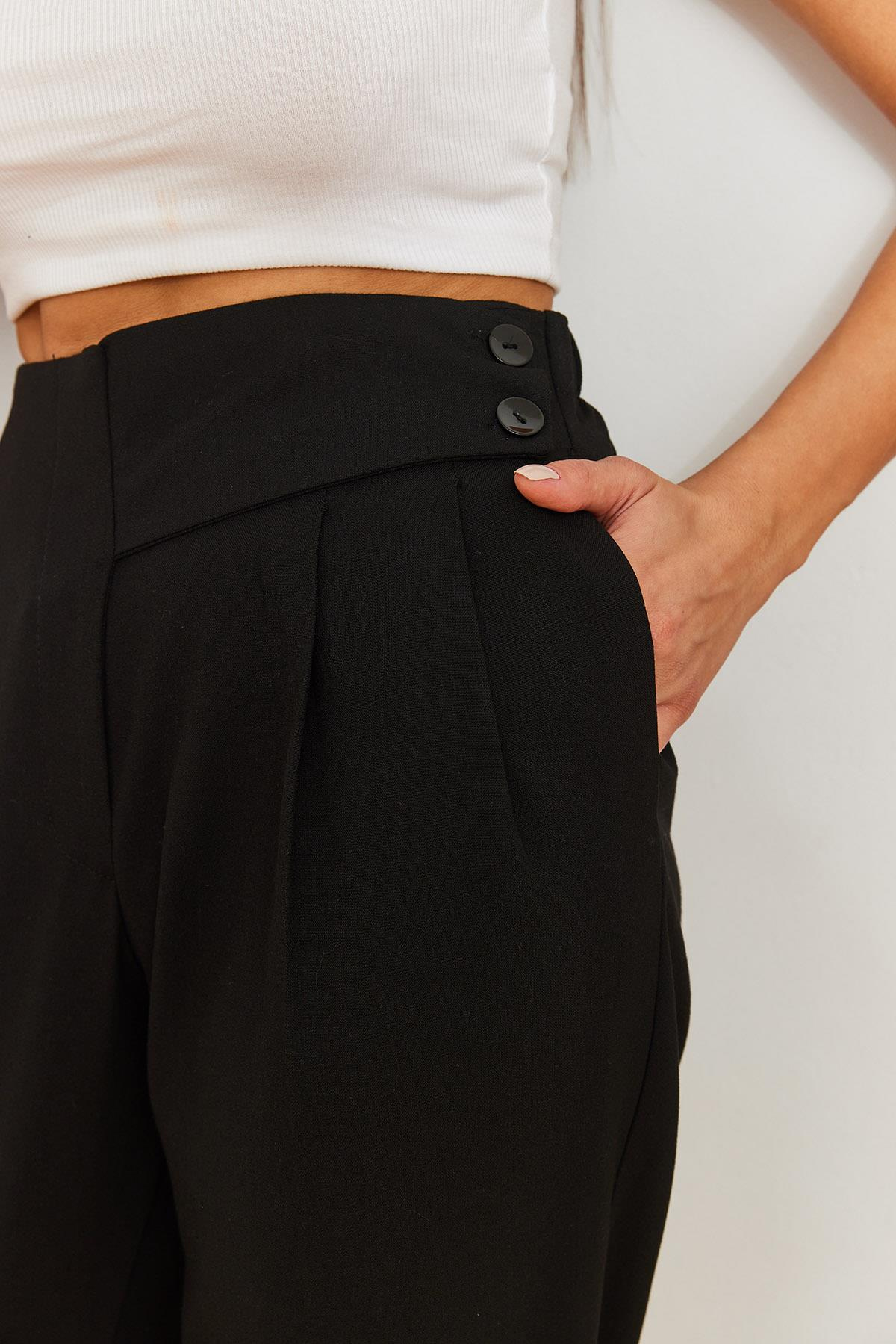 Cep Detaylı Yarım Kemerli Pantolon 60361003 - Siyah