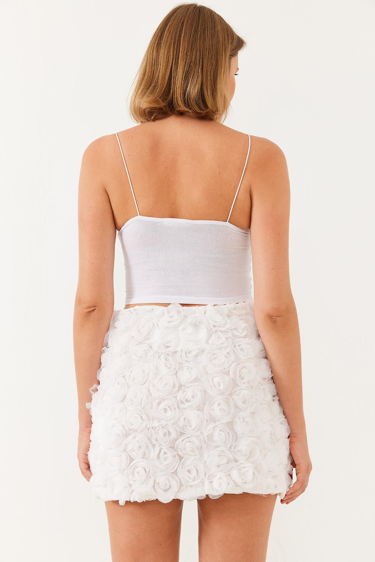 Çiçek Dokulu Mini Etek MBMS027 60501027 - Beyaz
