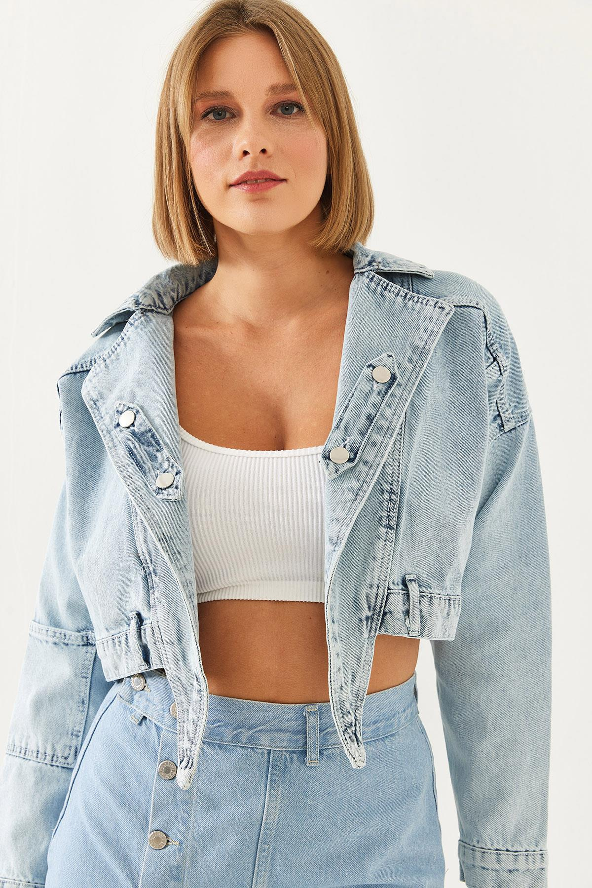 Crop Kot Ceket 5217 60351084 - Buz Mavisi