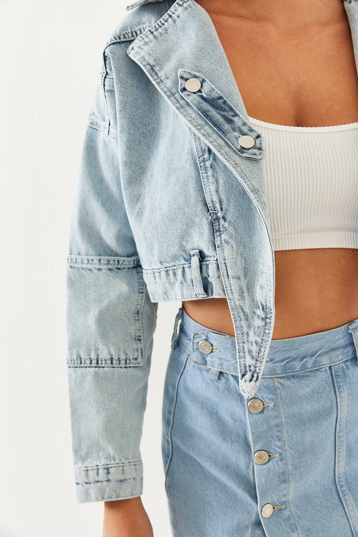 Crop Kot Ceket 5217 60351084 - Buz Mavisi