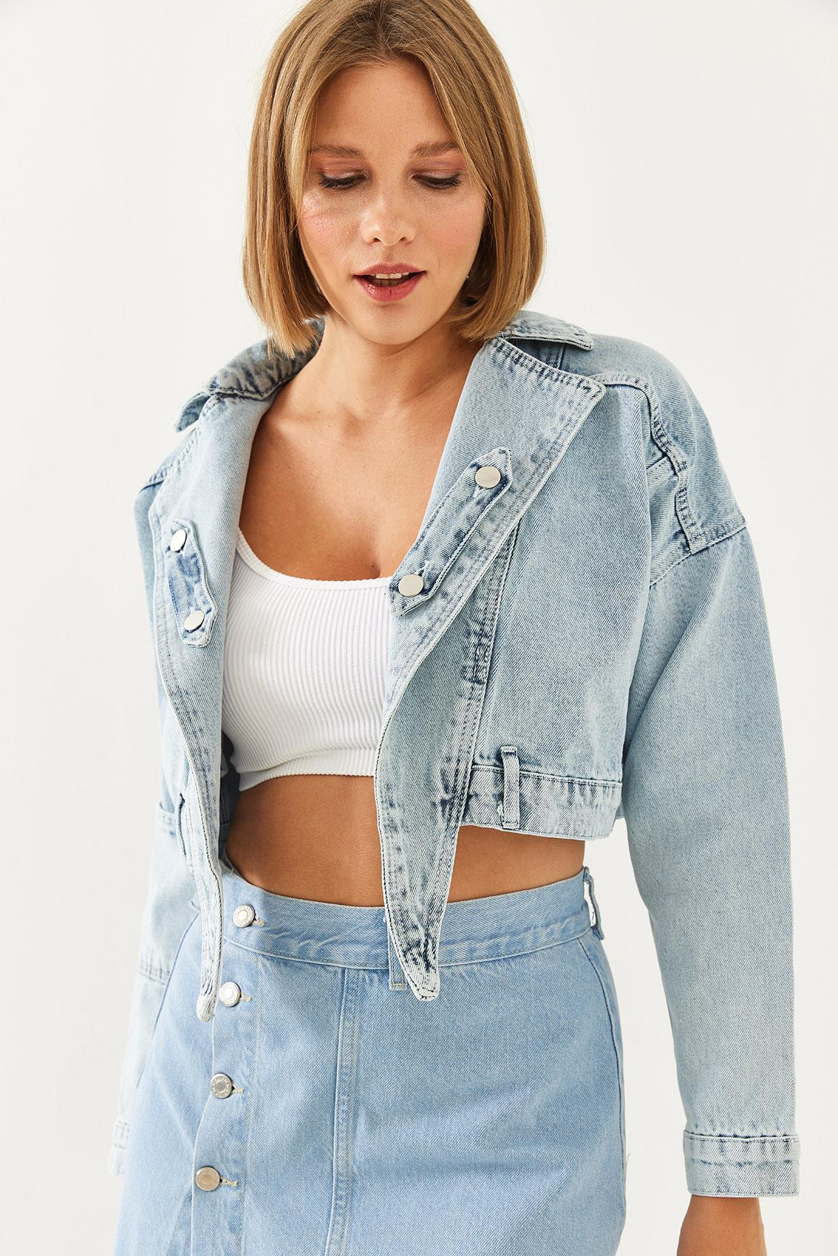 Crop Kot Ceket 5217 60351084 - Buz Mavisi