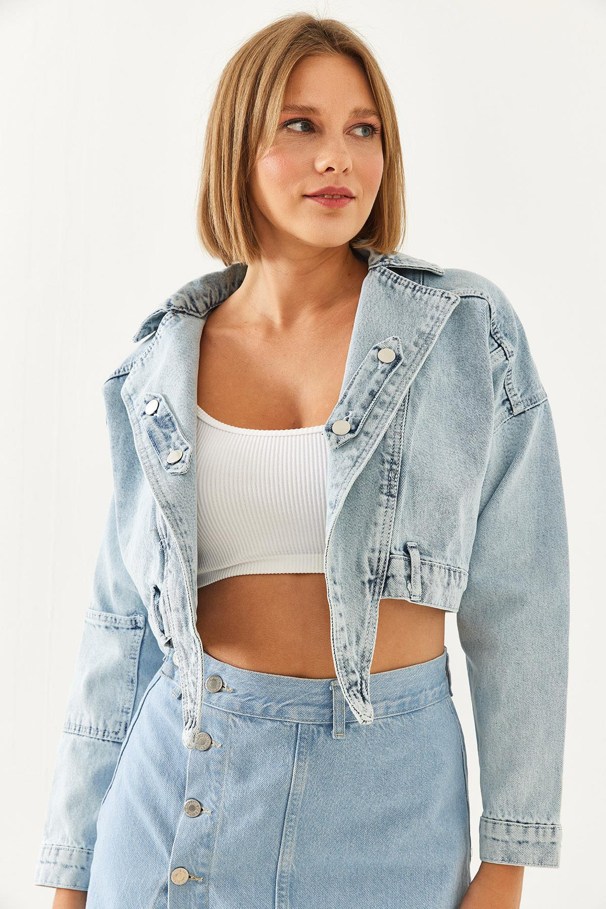 Crop Kot Ceket 5217 60351084 - Buz Mavisi