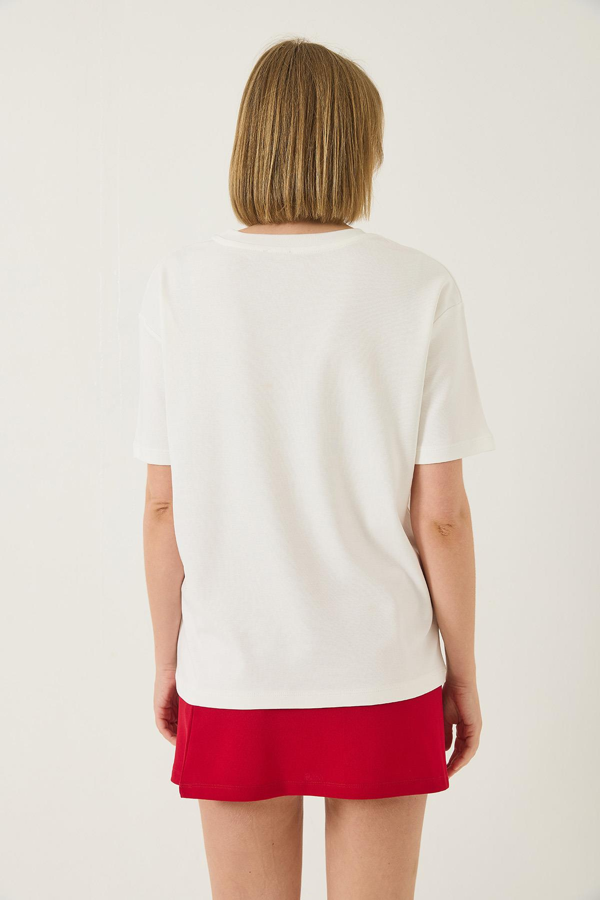 Denizci İşlemeli Taşlı Pamuklu T-Shirt 60283209 - Beyaz
