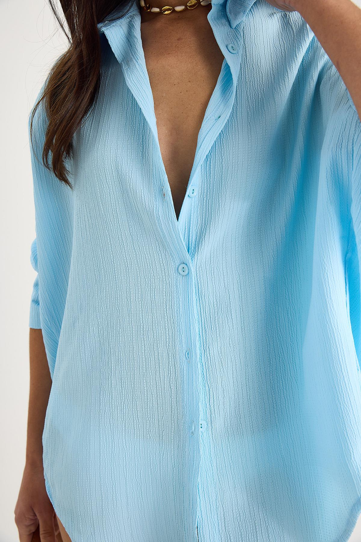 Düşük Omuz Oversize Basic Bürümcük Gömlek 60392 60271069 - Bebe Mavisi