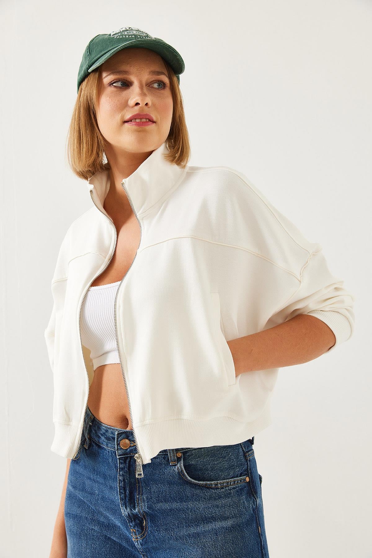 Fermuarlı Modal Kumaş Hırka 60351226 - Beyaz