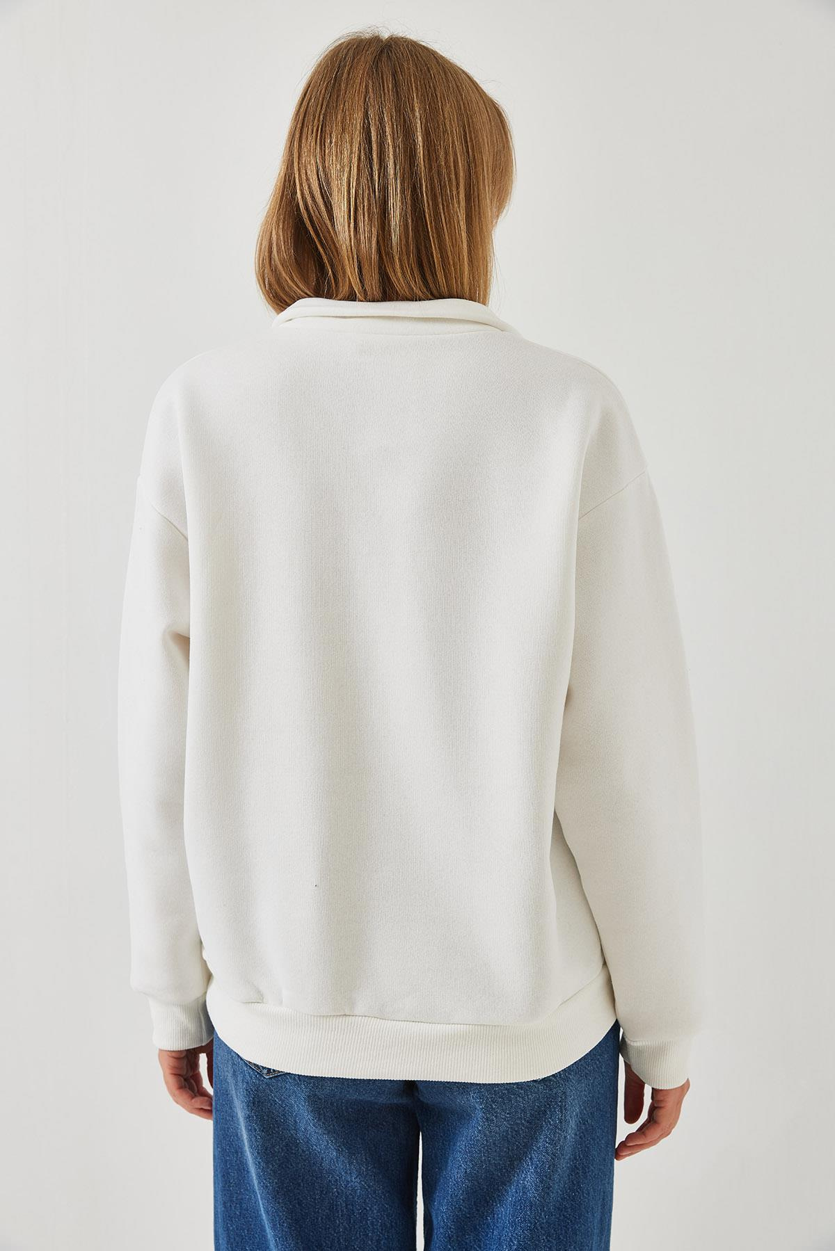 Fermuarlı Oversize Sweatshirt 60351254 - Beyaz