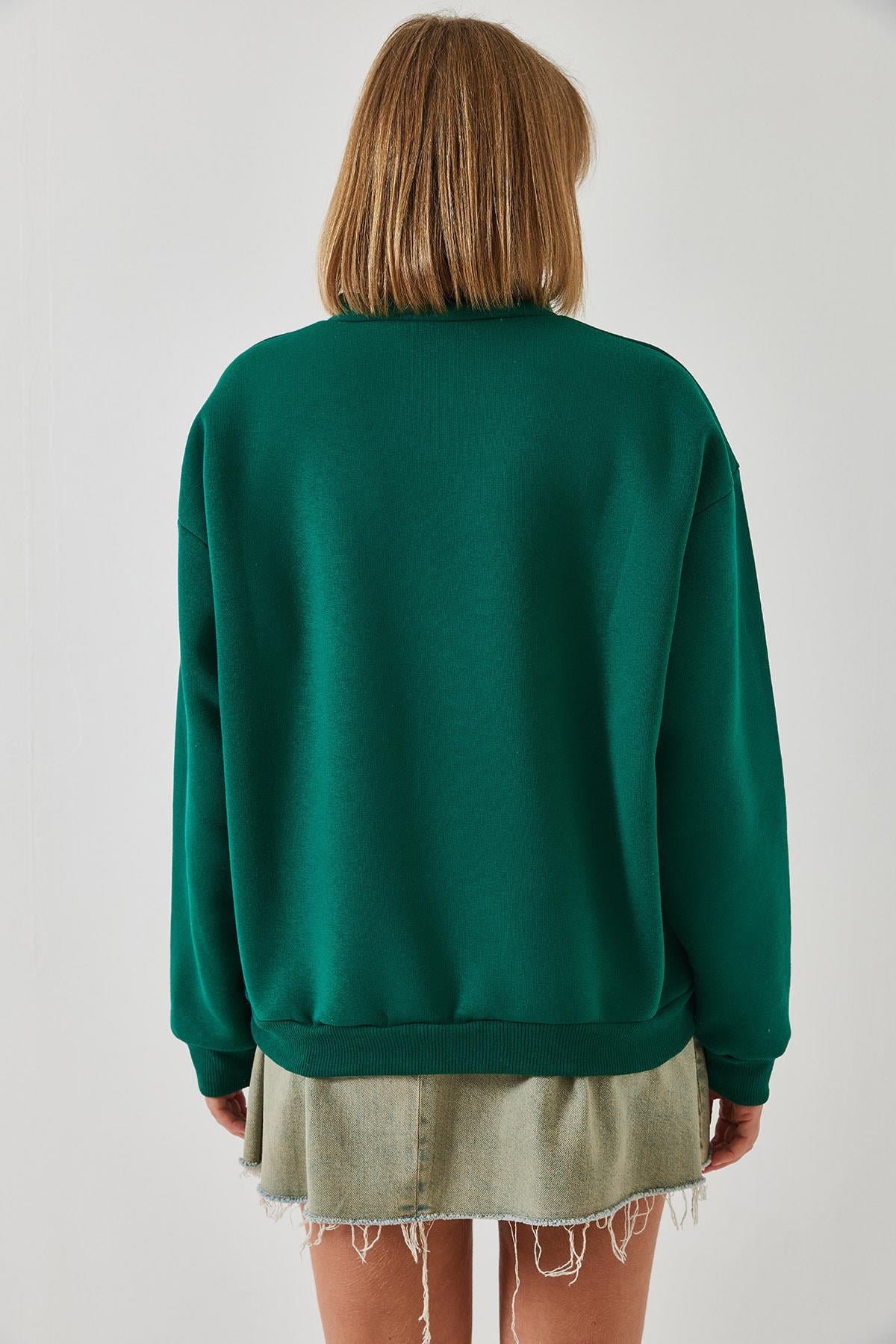 Fermuarlı Oversize Sweatshirt 60351254 - Yeşil