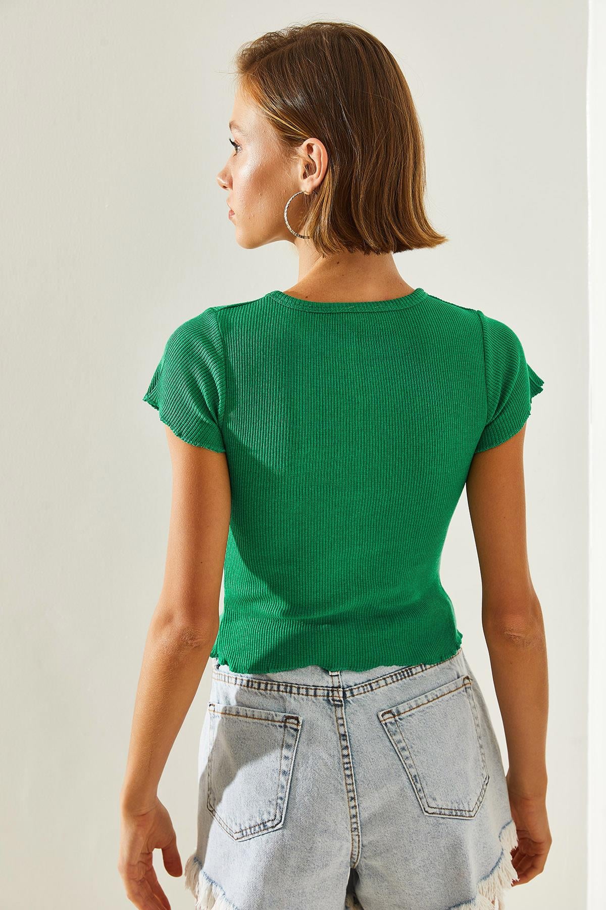 Fitilli Kaşkorse Bluz 60161026 - Yeşil BLUZ modelleri
