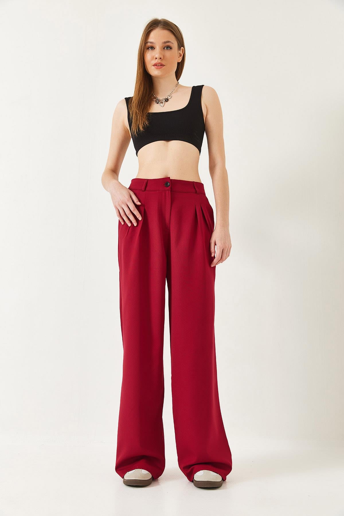 Geniş Paça Maskülen Dokuma Pantolon 60271019 - Bordo