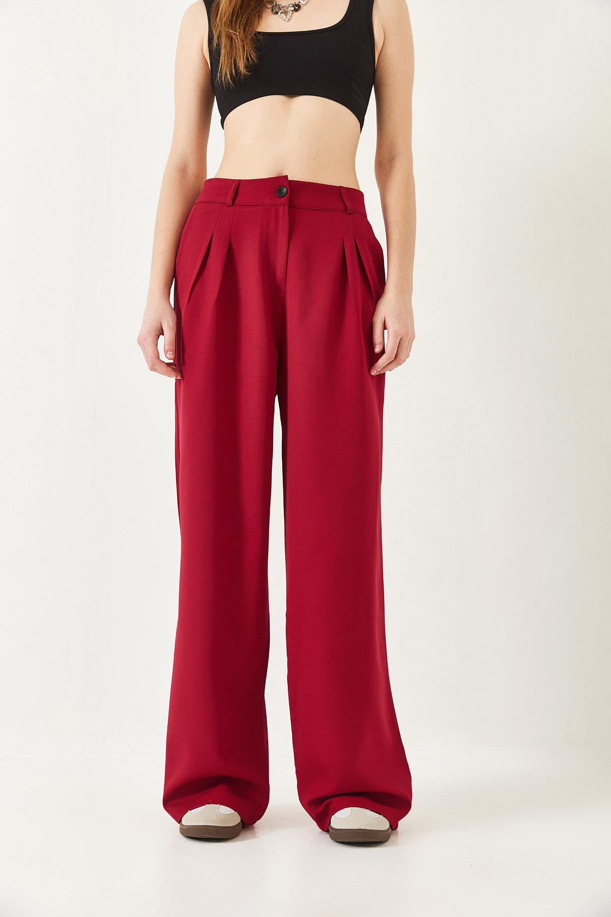 Geniş Paça Maskülen Dokuma Pantolon 60271019 - Bordo PANTOLON modelleri