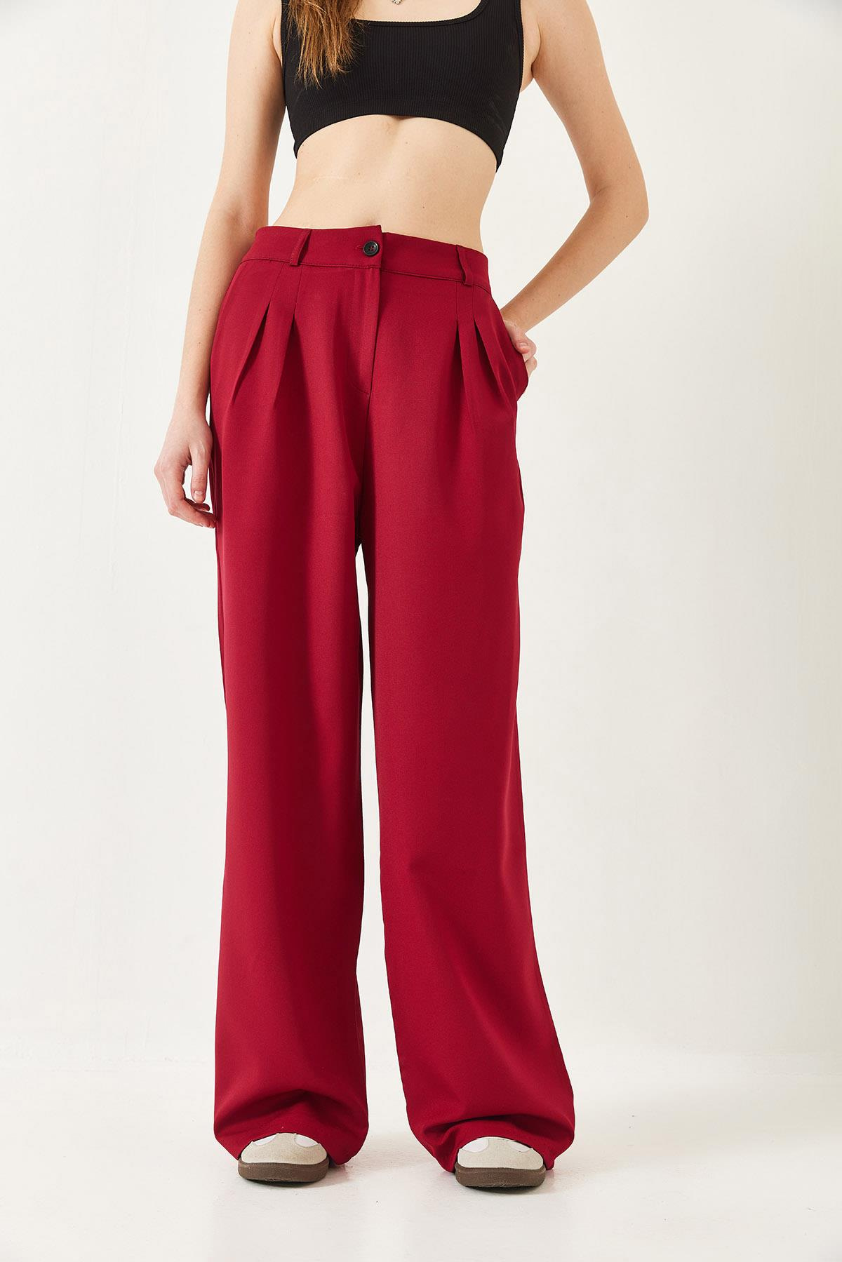Geniş Paça Maskülen Dokuma Pantolon 60271019 - Bordo PANTOLON modelleri
