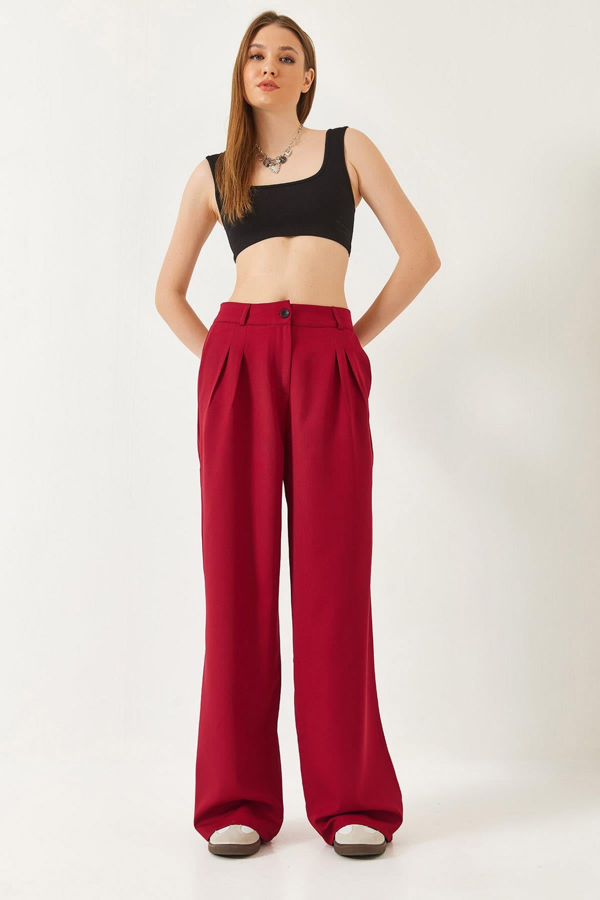 Geniş Paça Maskülen Dokuma Pantolon 60271019 - Bordo