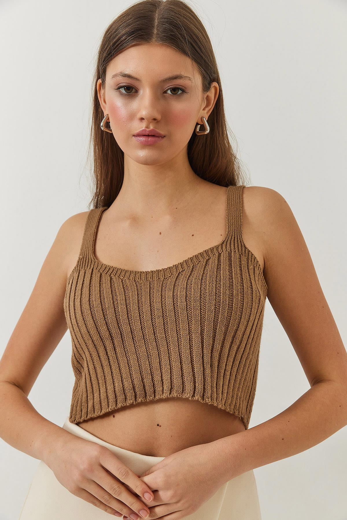 Hırka Crop Atlet İkili Triko Takım 60261447 - Camel
