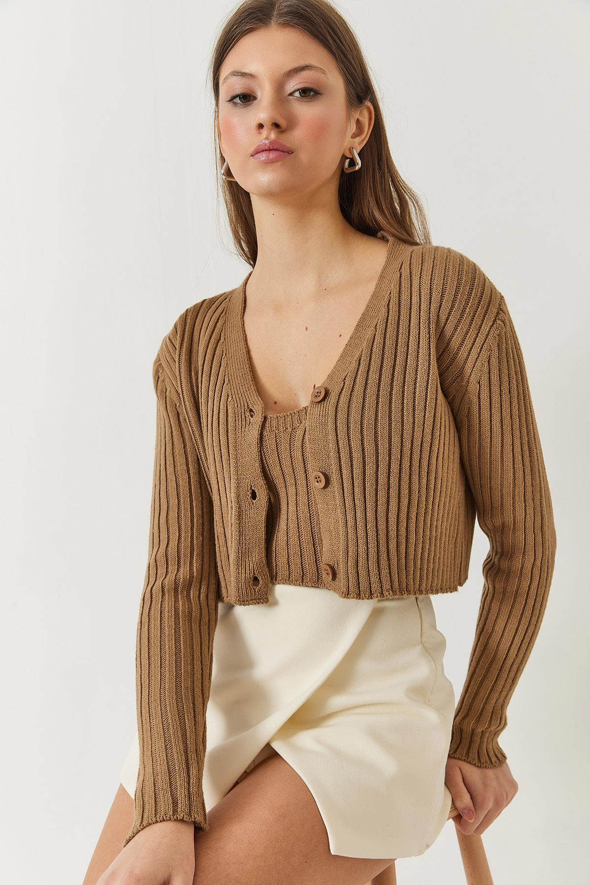 Hırka Crop Atlet İkili Triko Takım 60261447 - Camel