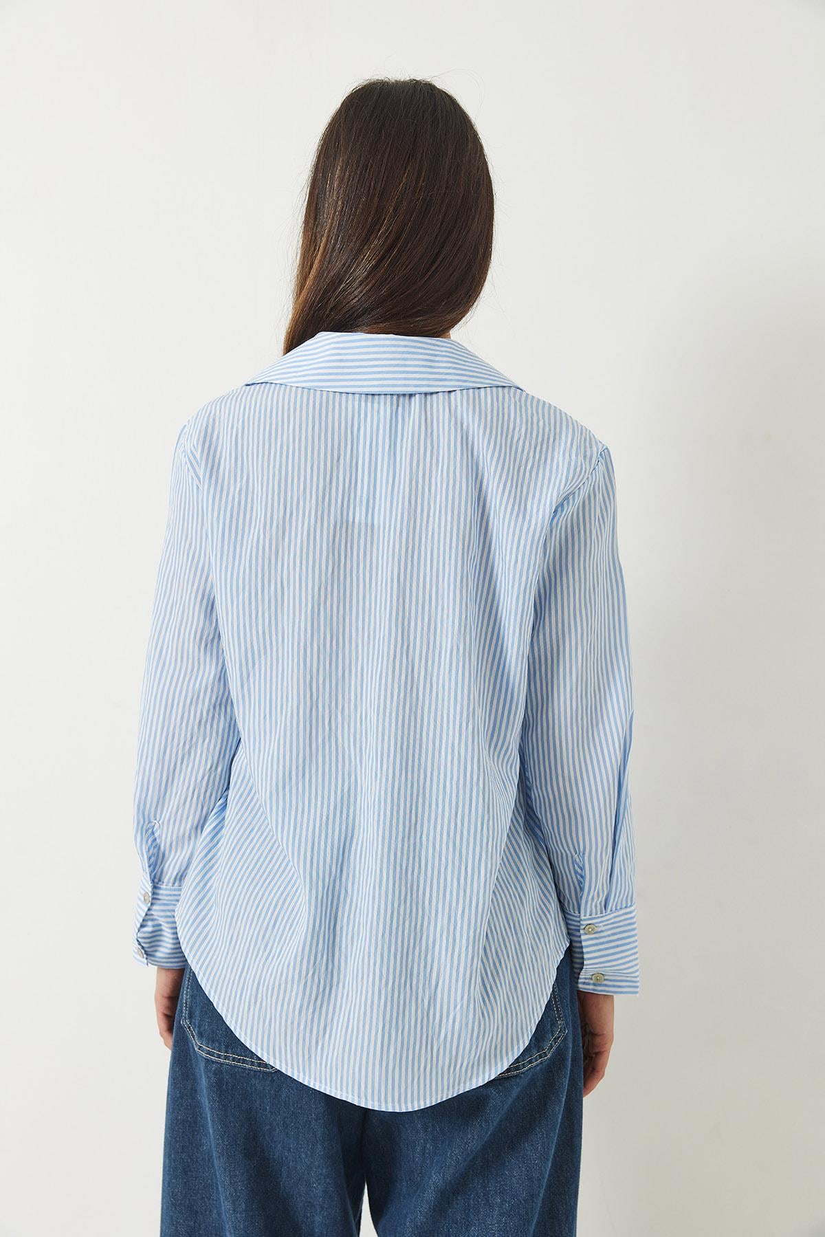 İnce Çizgili Regular Pamuk Basic Poplin Gömlek 2067 60283104 - Mavi