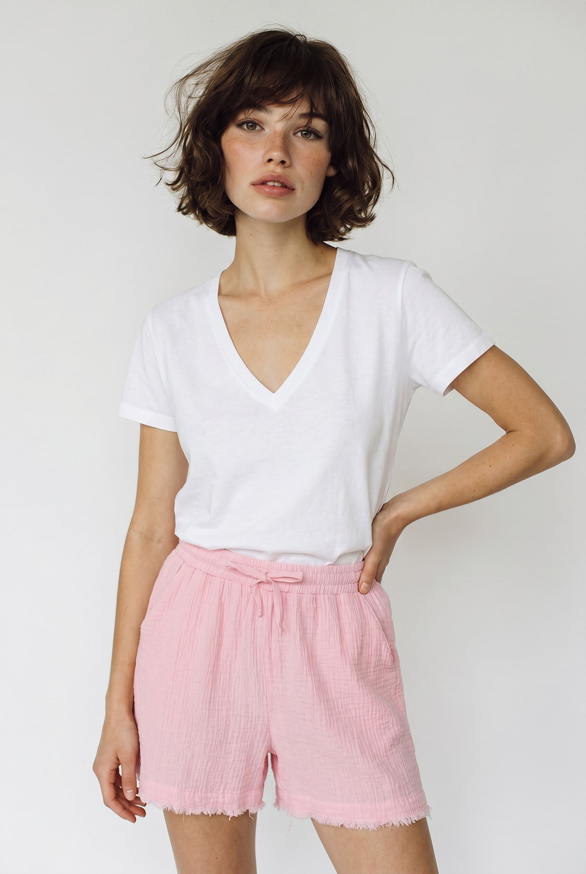 Kadın %100 Pamuk Beli Lastikli Cep Detaylı Müslin Bermuda Şort YP5525 60286315 - Pembe ŞORT & BERMUDA modelleri