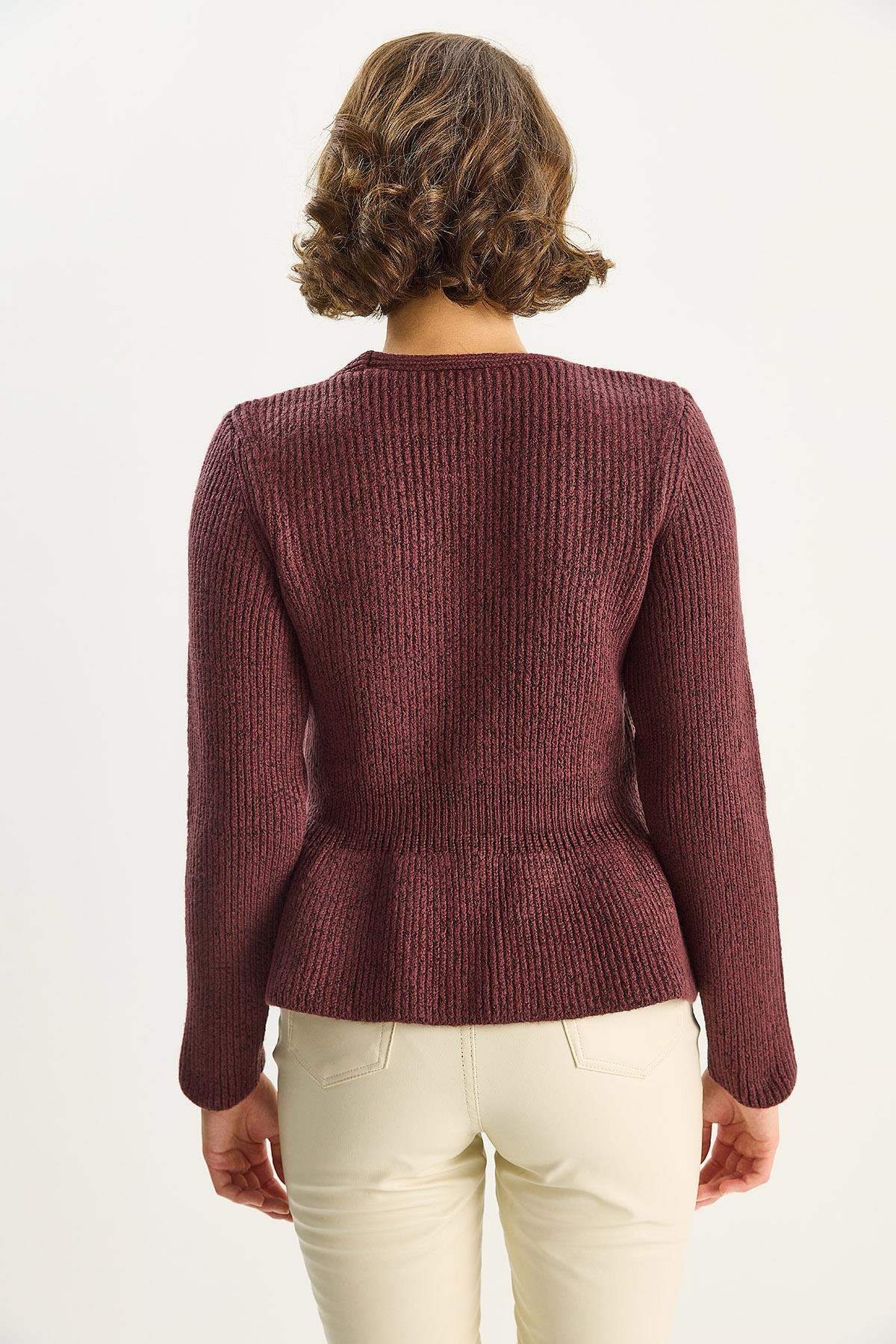 Kadın 3 Düğmeli Belden Oturtmalı Pileli Hırka TH251065 60283715 - Bordo HIRKA modelleri