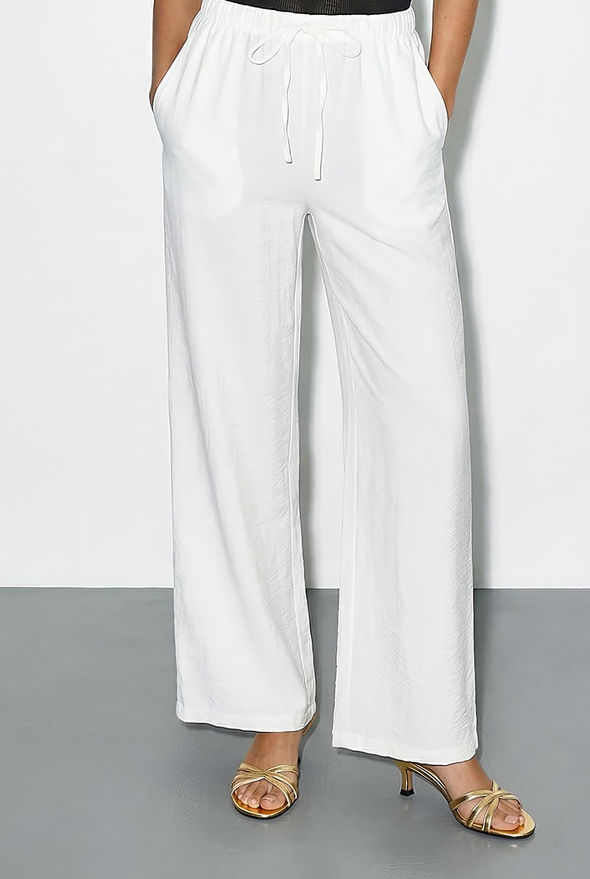 Kadın Aksesuarlı Oversize Gömlekli Bol Paça Pantolon Alt-Üst Takım 7613 60286063 - Beyaz ALT - ÜST TAKIM modelleri