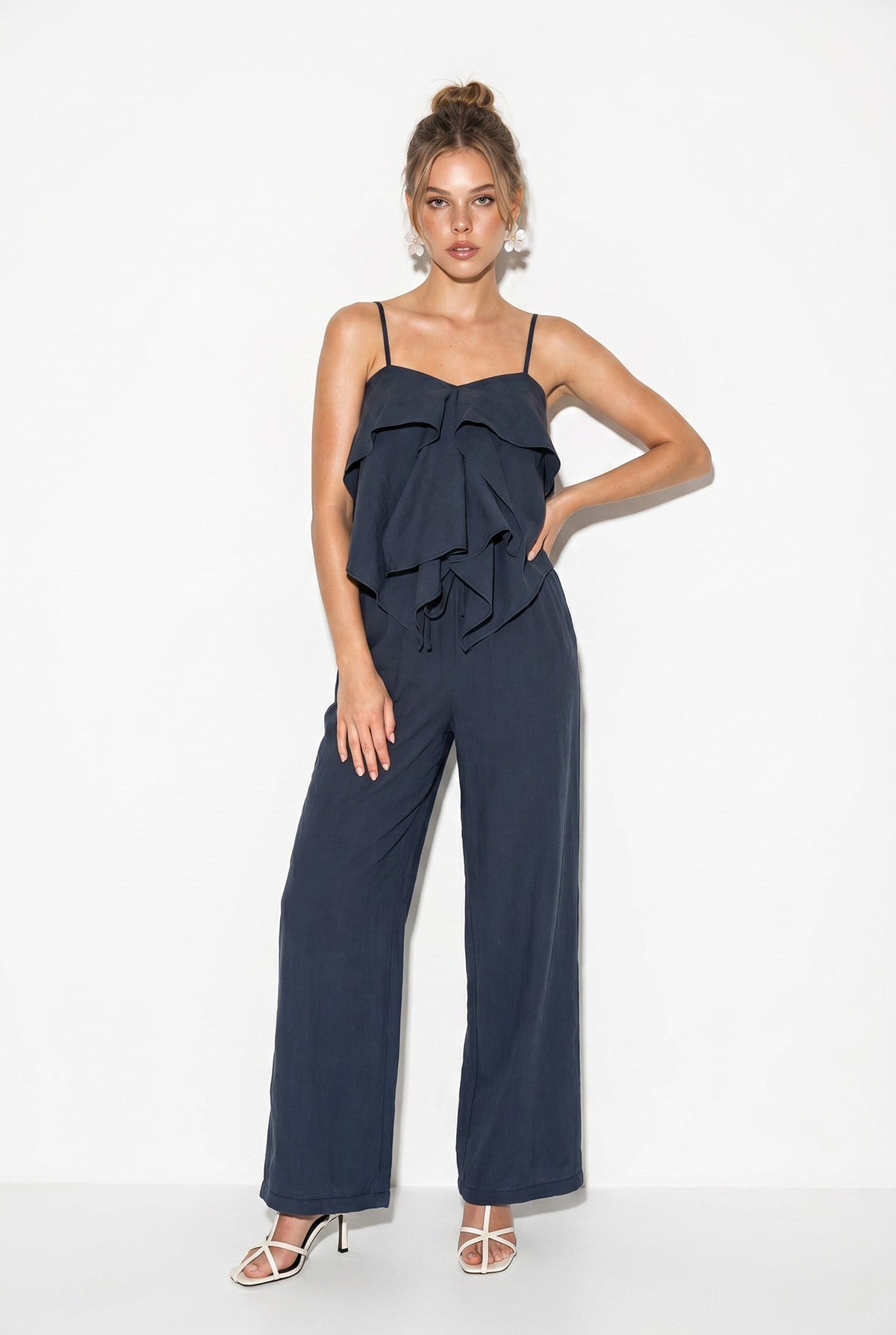 Kadın Askılı Fırfır Detaylı Bluz Bol Pantolon Modal Takım DT261010 60286383 - İndigo ALT - ÜST TAKIM modelleri