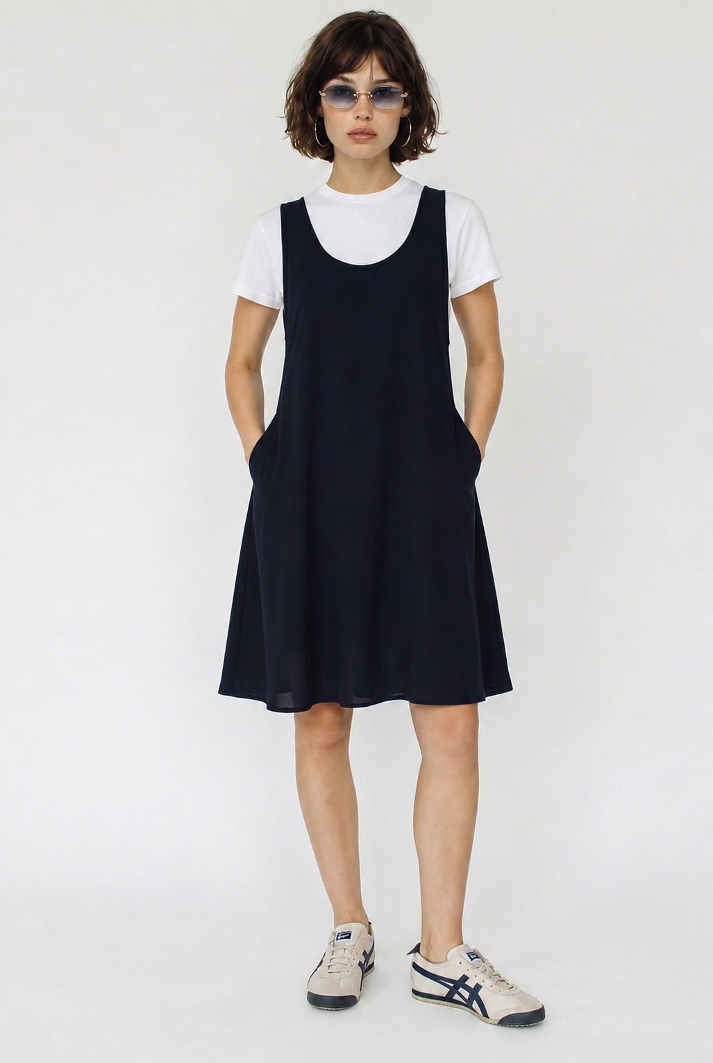 Kadın Basic T-Shirt Detaylı Askılı A Kesim Kısa Elbise 4153 60286368 - Lacivert ELBİSE modelleri