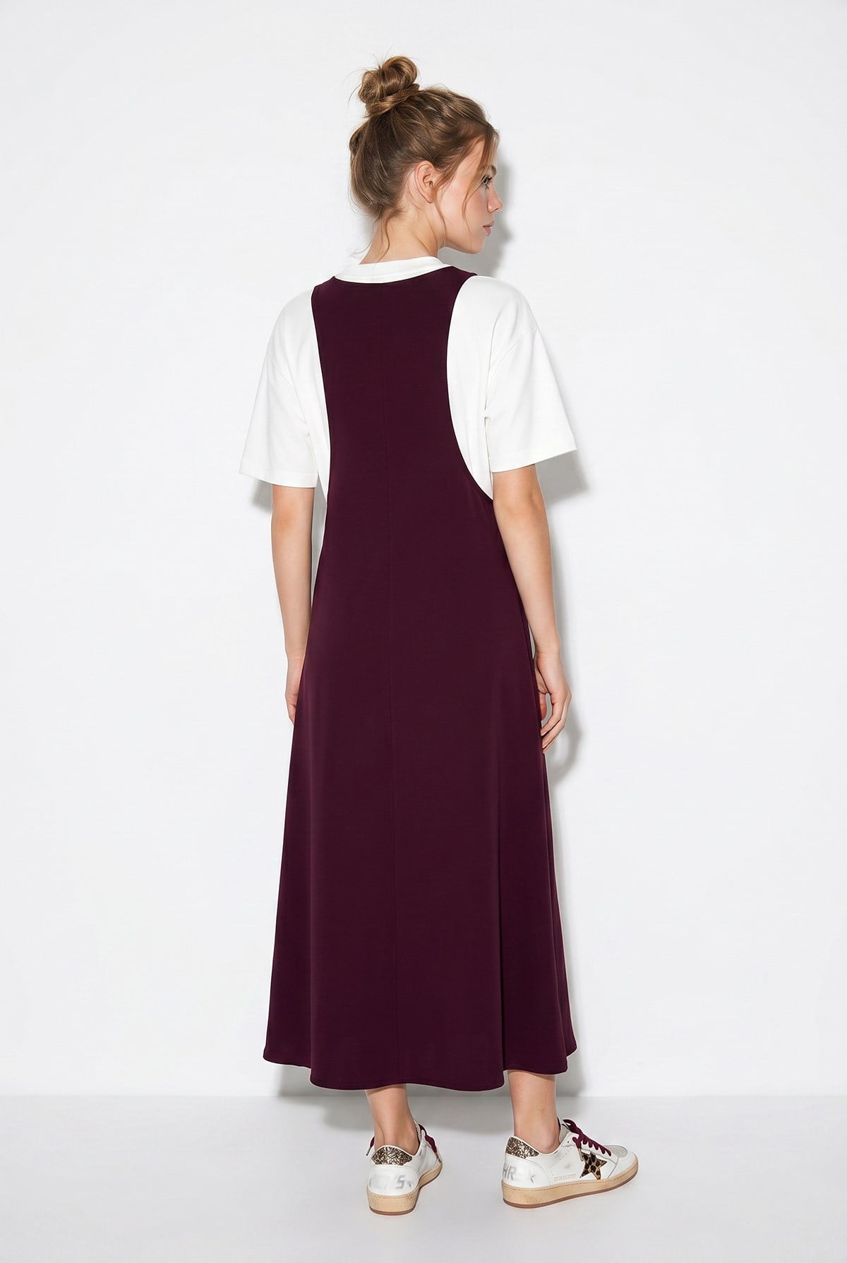 Kadın Basic T-Shirt Detaylı Askılı A Kesim Maxi Elbise 3598 60286360 - Mürdüm ELBİSE modelleri