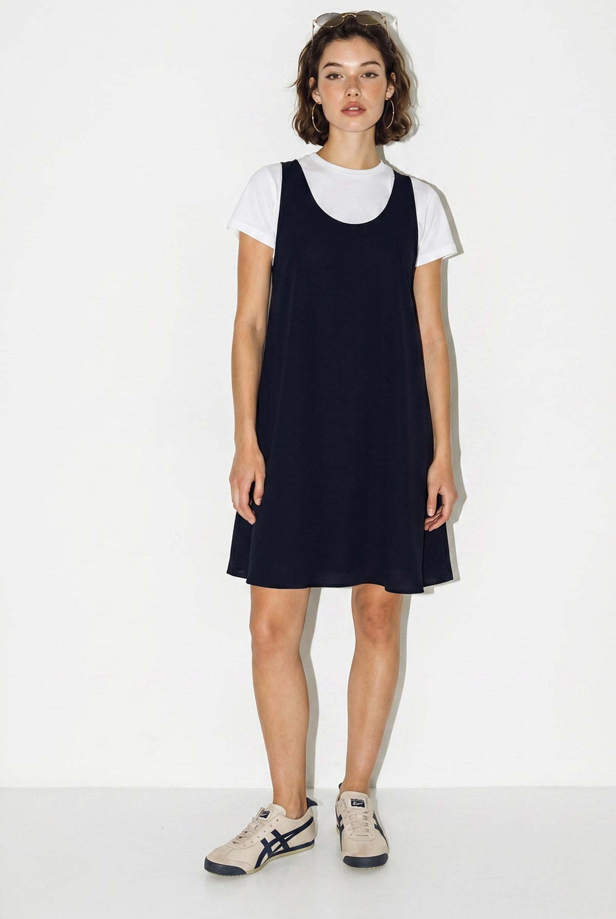Kadın Basic T-Shirt Detaylı Askılı A Kesim Kısa Elbise 4153 60286368 - Lacivert ELBİSE modelleri