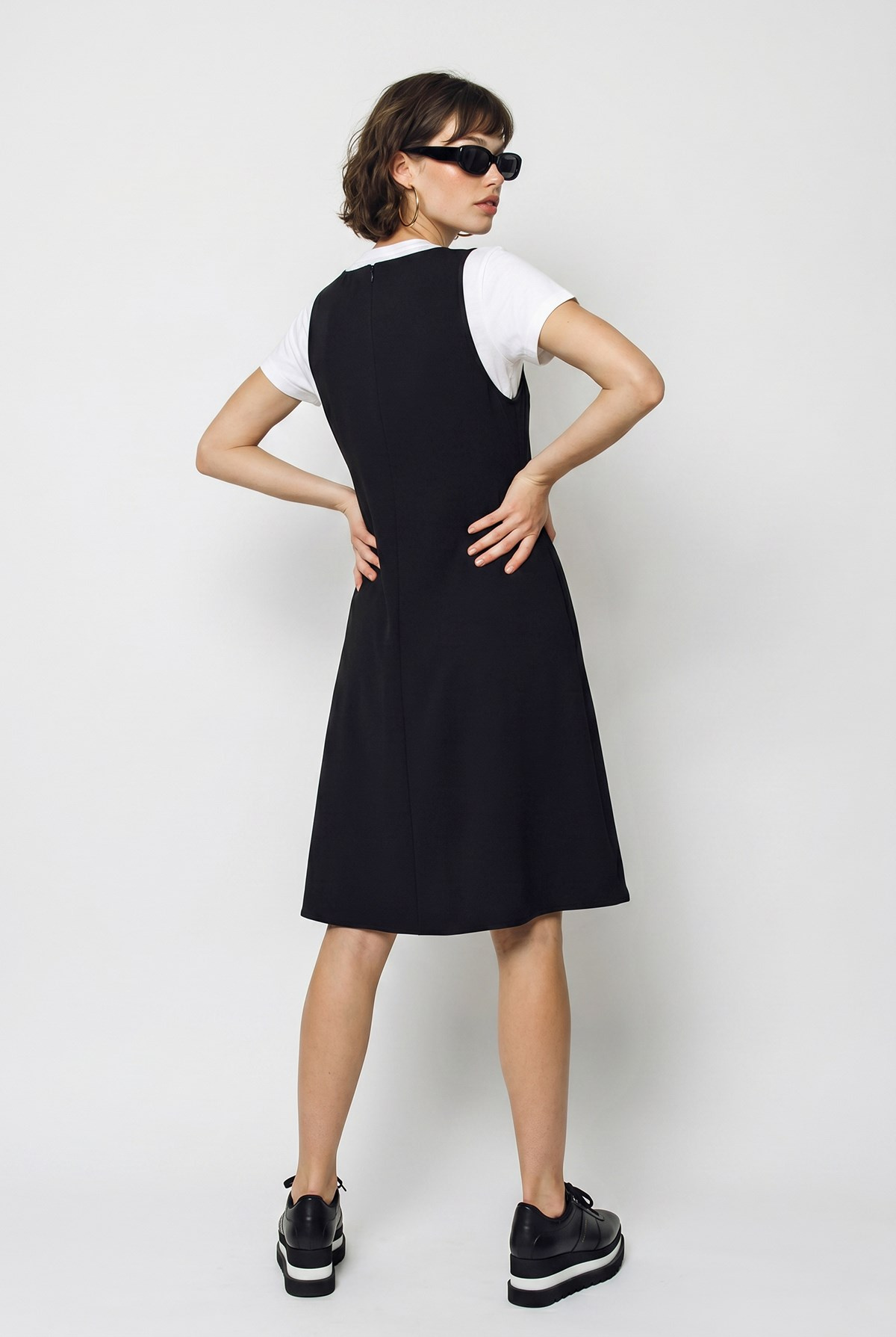 Kadın Basic T-Shirt Detaylı Askılı A Kesim Kısa Elbise 4153 60286368 - Siyah ELBİSE modelleri
