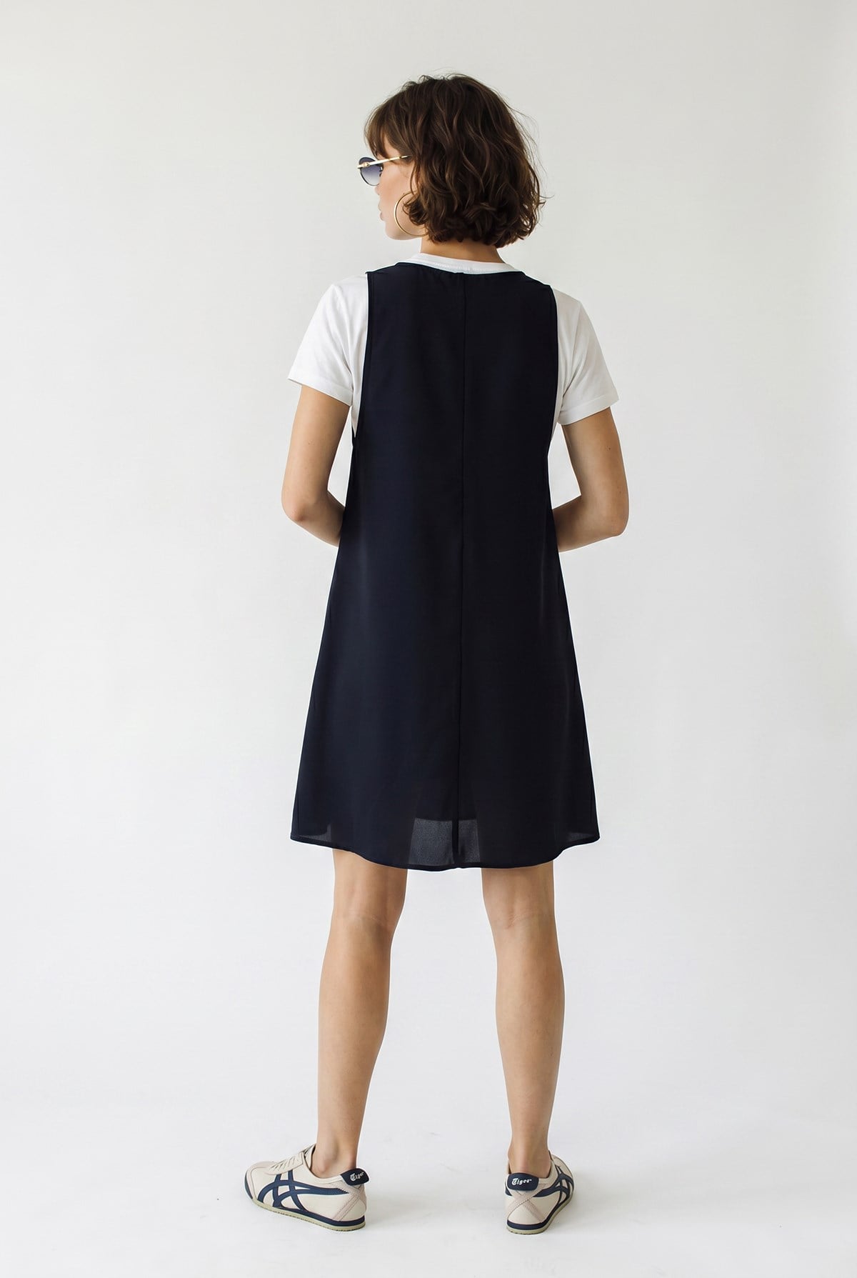 Kadın Basic T-Shirt Detaylı Askılı A Kesim Kısa Elbise 4153 60286368 - Lacivert ELBİSE modelleri