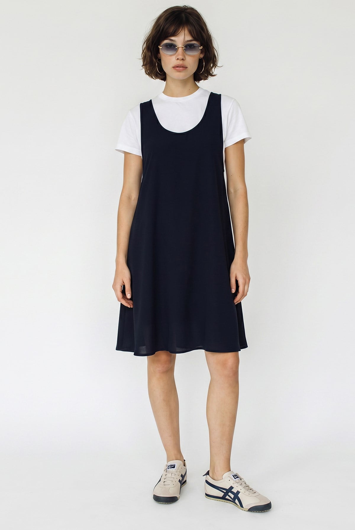 Kadın Basic T-Shirt Detaylı Askılı A Kesim Kısa Elbise 4153 60286368 - Lacivert ELBİSE modelleri