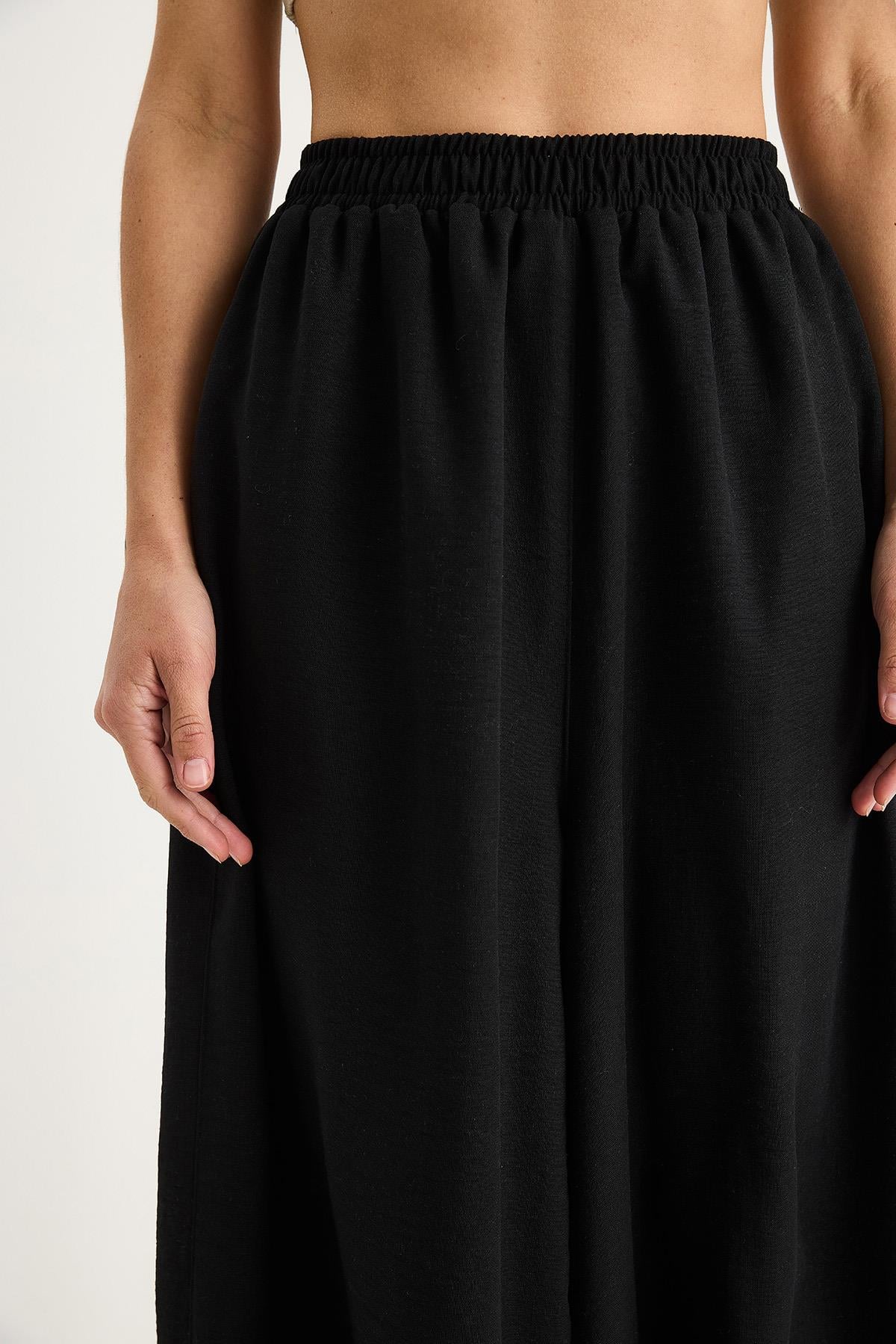 Kadın Beli Lastikli Astarlı Cep Detaylı Şalvar Pantolon 2196 60283349 - Siyah