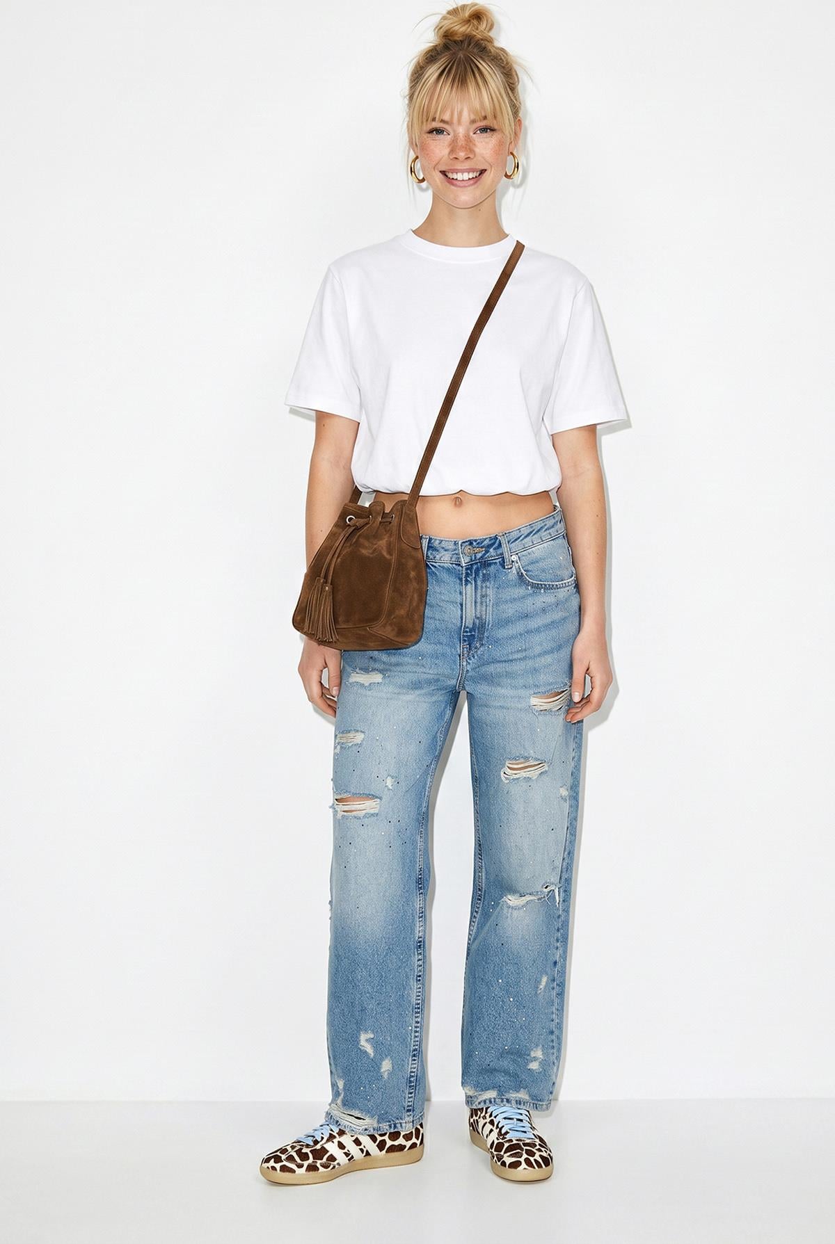 Kadın Beli Lastikli Balon Formlu Crop T-Shirt 1104 60286251 - Beyaz T-SHİRT modelleri