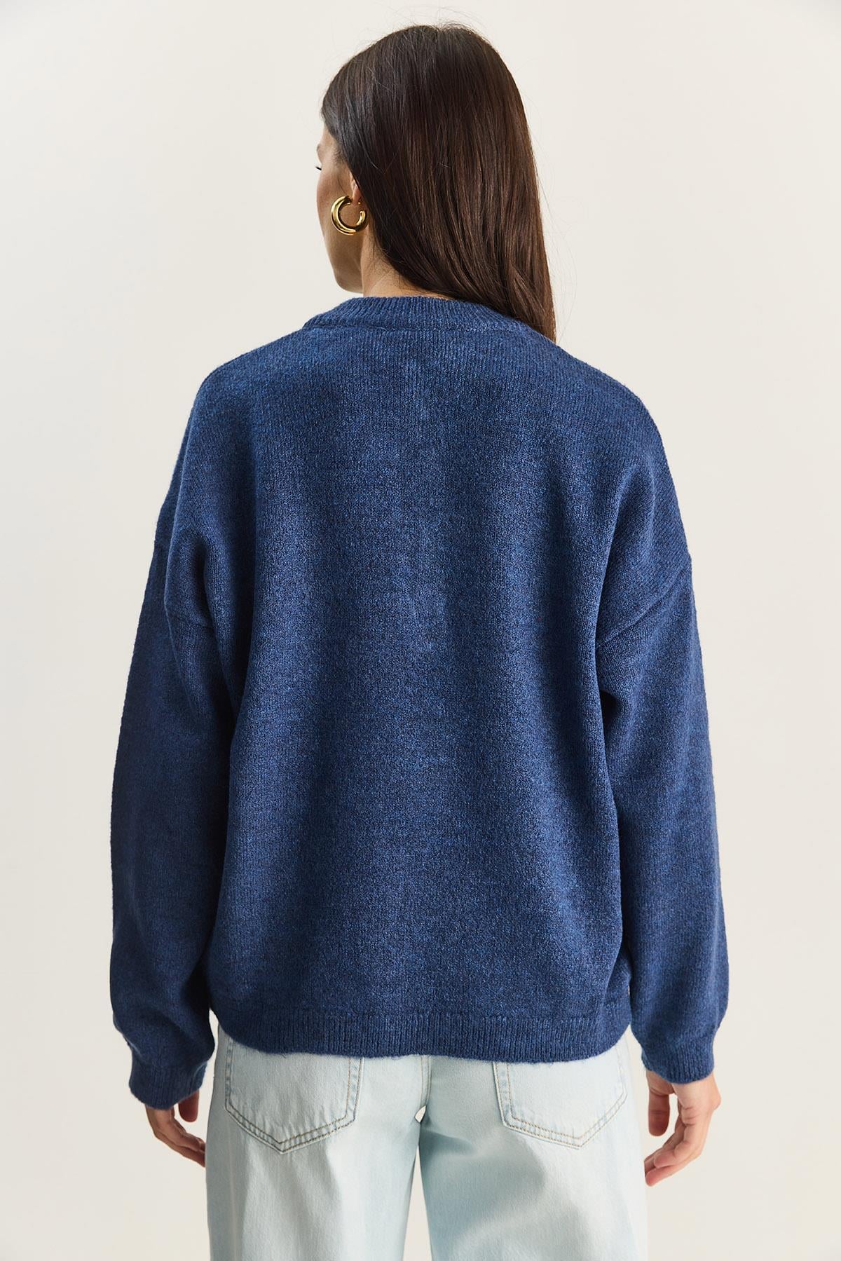 Kadın Bisiklet Yaka 4 Düğmeli Regular Triko Kazak TK251128 60283720 - İndigo KAZAK modelleri