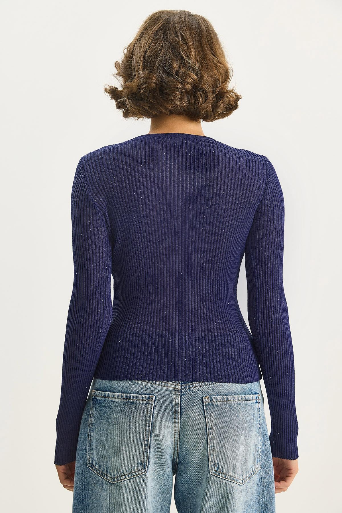 Kadın Bisiklet Yaka Fitilli Vücudu Saran Pul Detaylı Yaldızlı Triko Bluz 4798 60283583 - Saks BLUZ modelleri