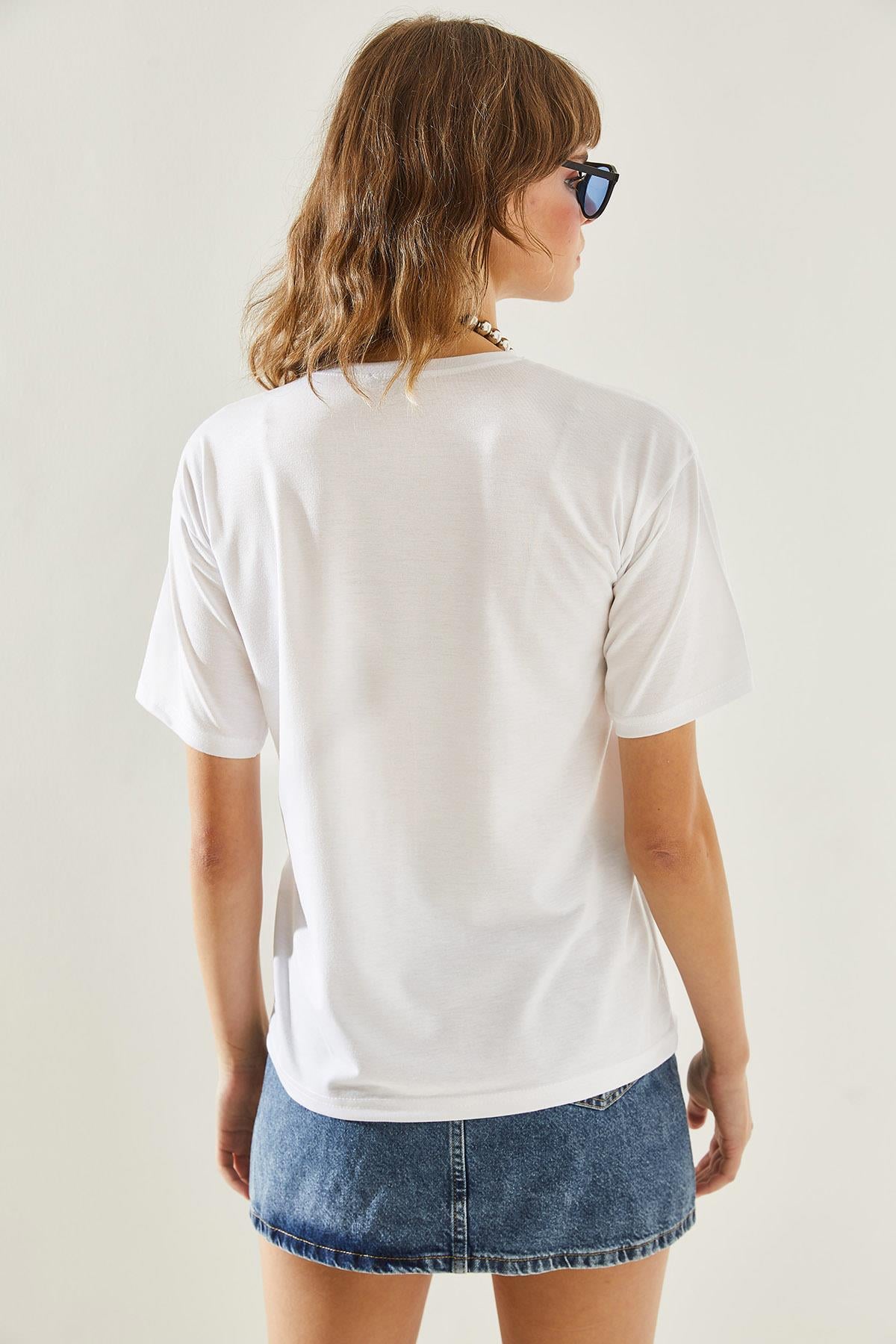 Kadın Bisiklet Yaka Kısa Kollu Basic T-Shirt 60251202 - Beyaz T-SHİRT modelleri