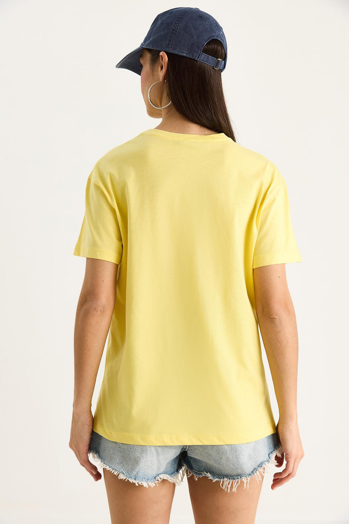 Kadın Blueberries Baskılı Bisiklet Yaka %100 Pamuklu T-Shirt 6702 60283451 - Sarı