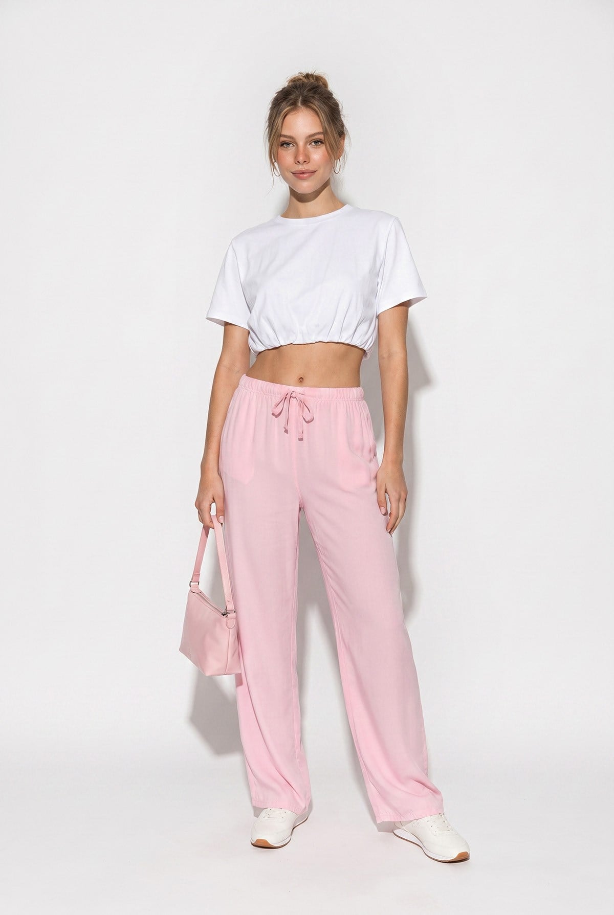 Kadın Cep Detaylı Beli Lastikli Bağlama Detaylı Yazlık Liyosel Pantolon YP5424 60283375 - Pembe PANTOLON modelleri