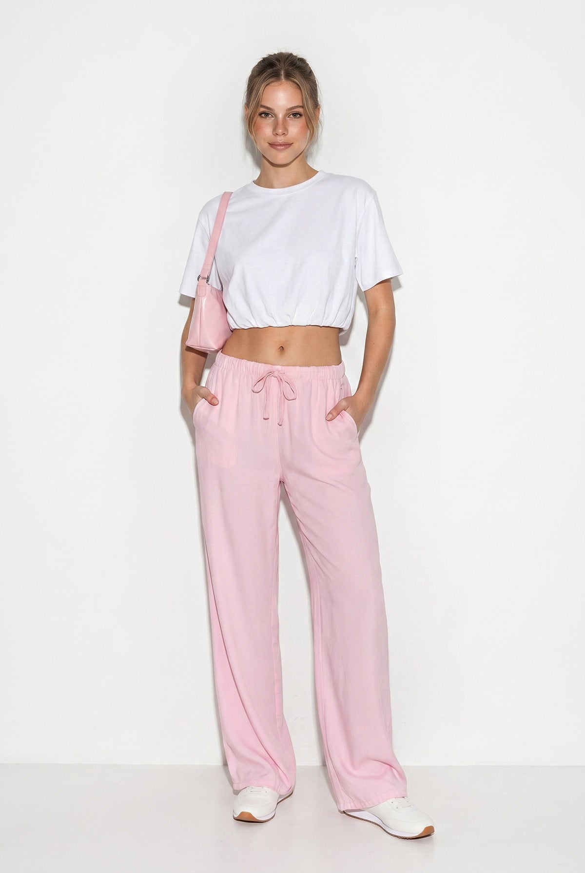 Kadın Cep Detaylı Beli Lastikli Bağlama Detaylı Yazlık Liyosel Pantolon YP5424 60283375 - Pembe PANTOLON modelleri