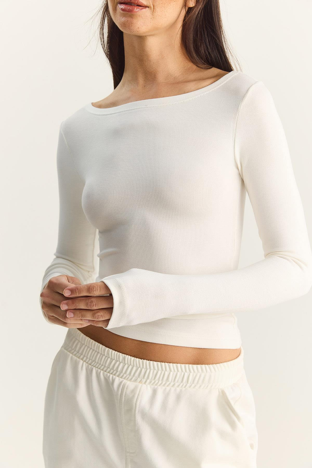 Kadın Cotton Kayık Yaka Bluz 6025 60283832 - Beyaz BLUZ modelleri