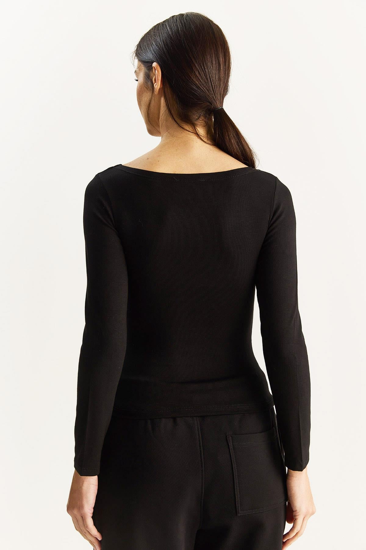 Kadın Cotton Kayık Yaka Bluz 6025 60283832 - Siyah BLUZ modelleri