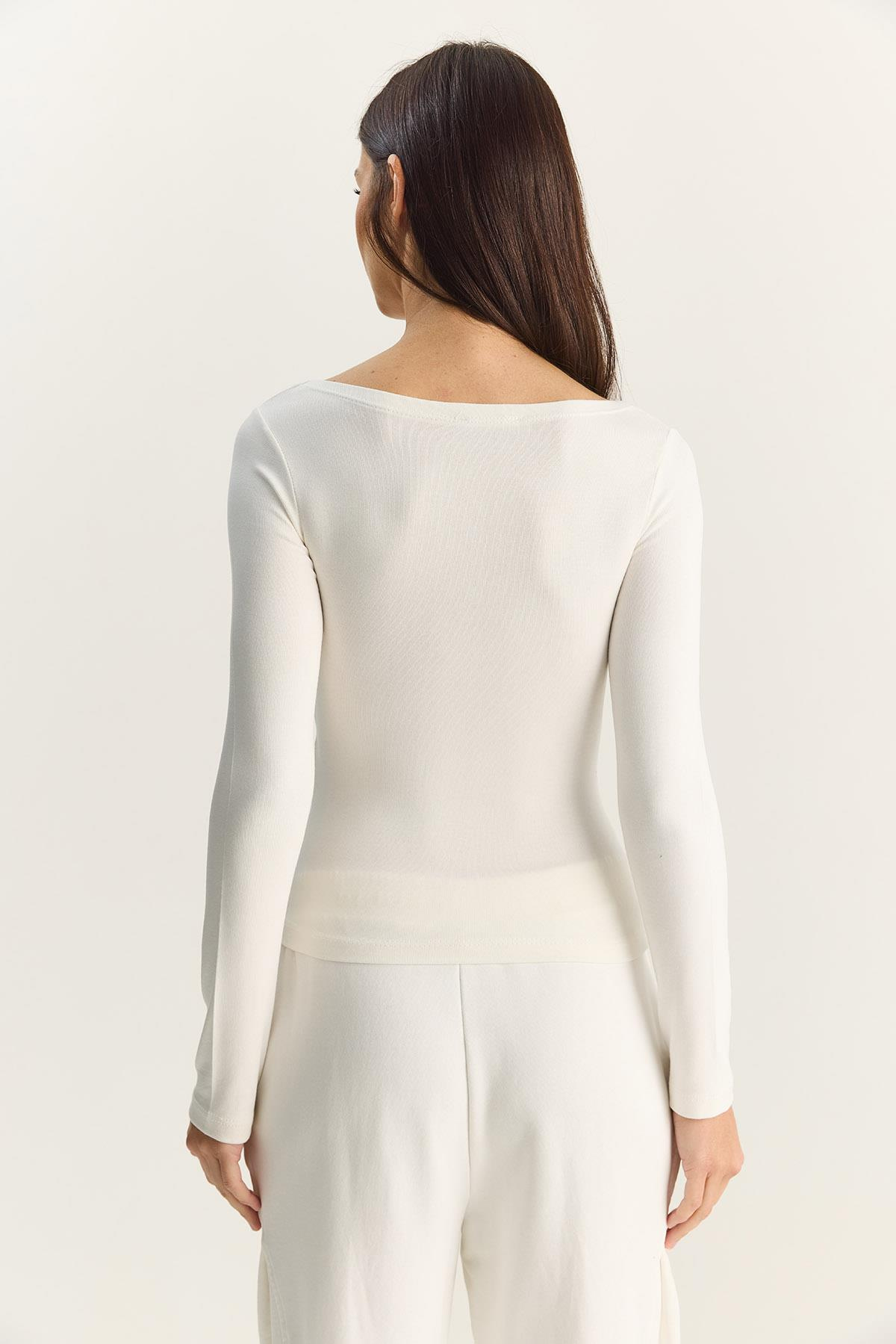 Kadın Cotton Kayık Yaka Bluz 6025 60283832 - Beyaz BLUZ modelleri