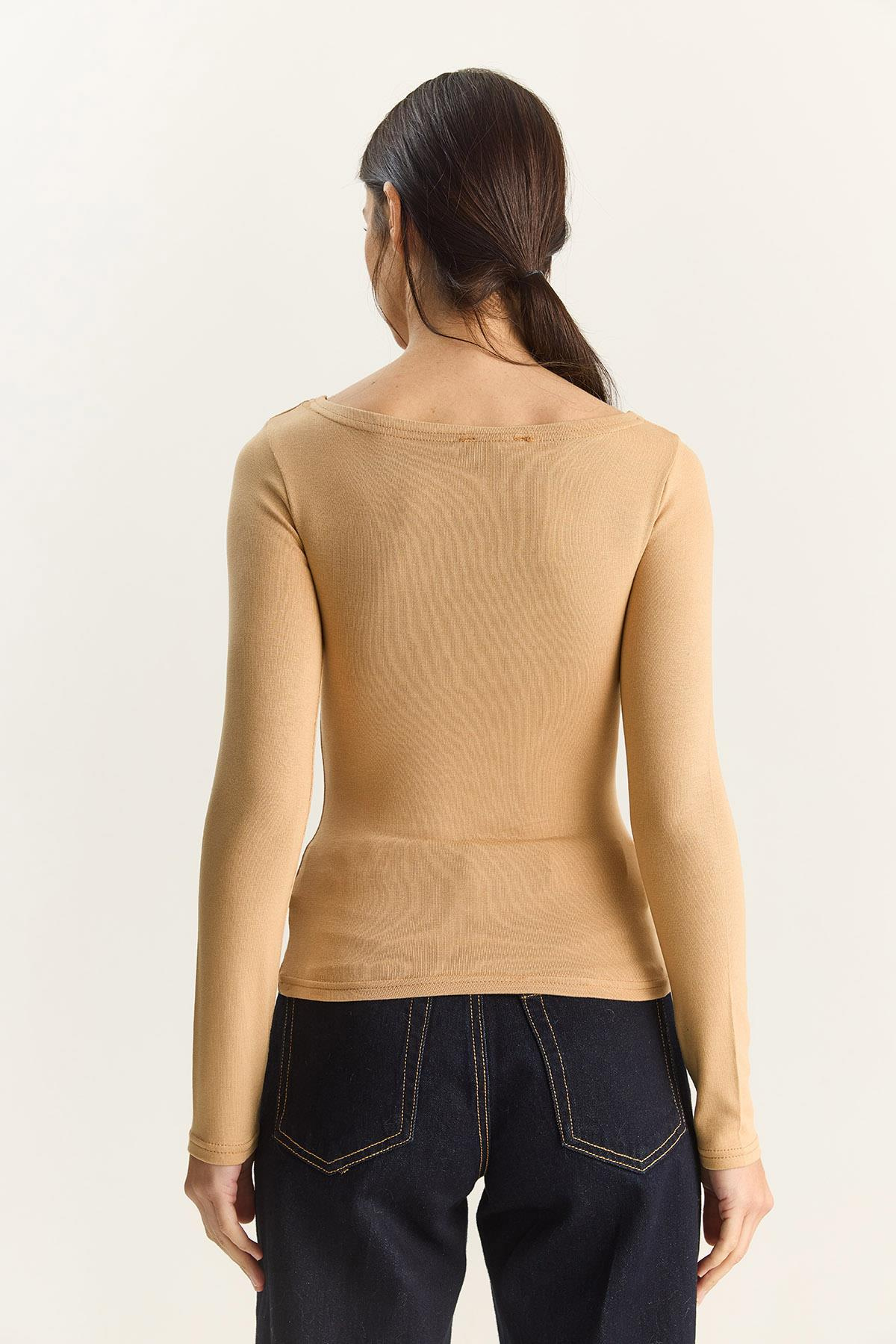 Kadın Cotton Kayık Yaka Bluz 6025 60283832 - Bej BLUZ modelleri